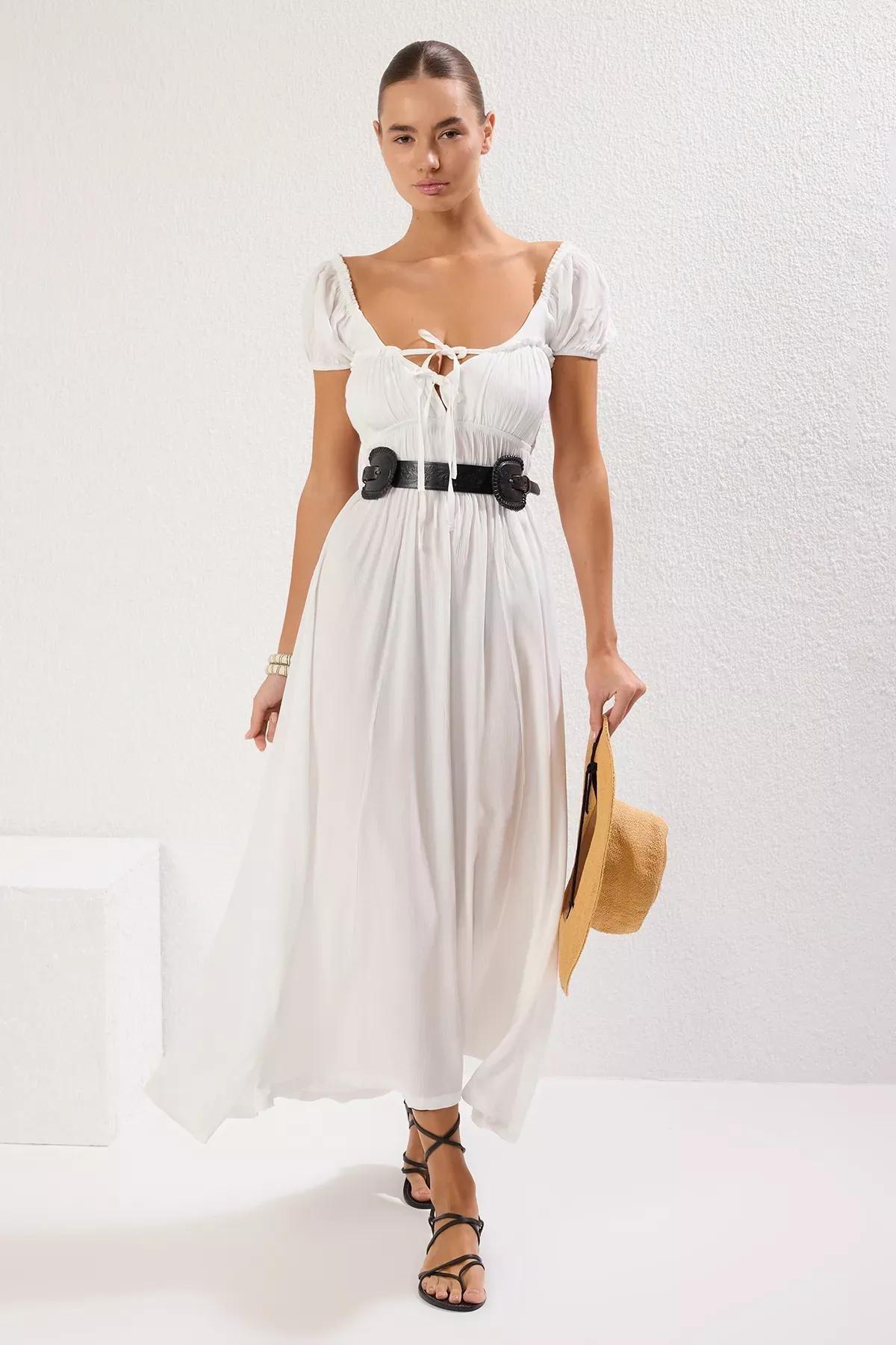 White Maxi Gipe Detailed Dress, C101_1635, medium