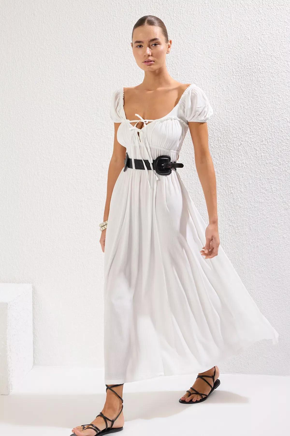 White Maxi Gipe Detailed Dress, C101_1635, large image number 1