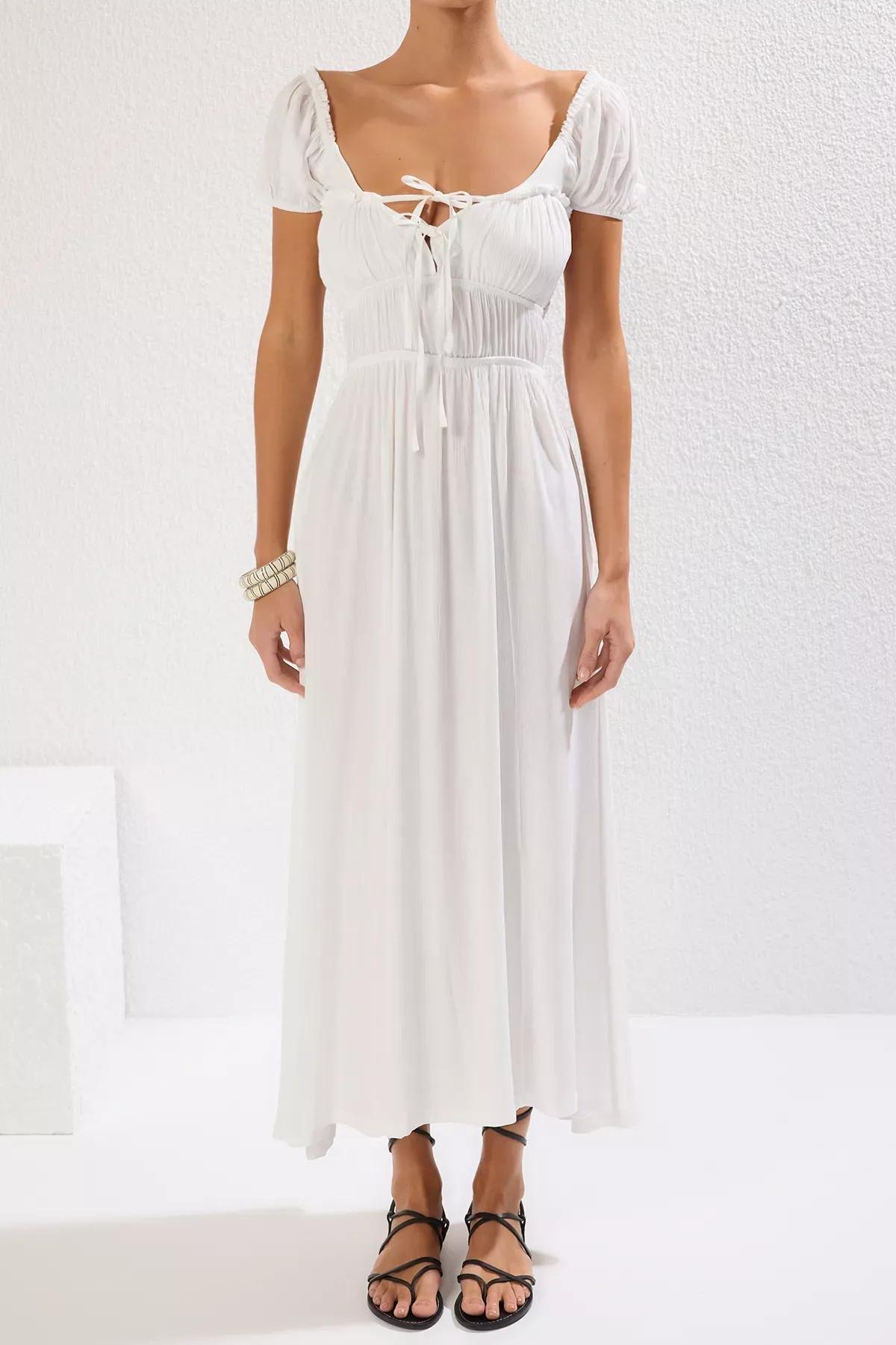White Maxi Gipe Detailed Dress, C101_1635, medium