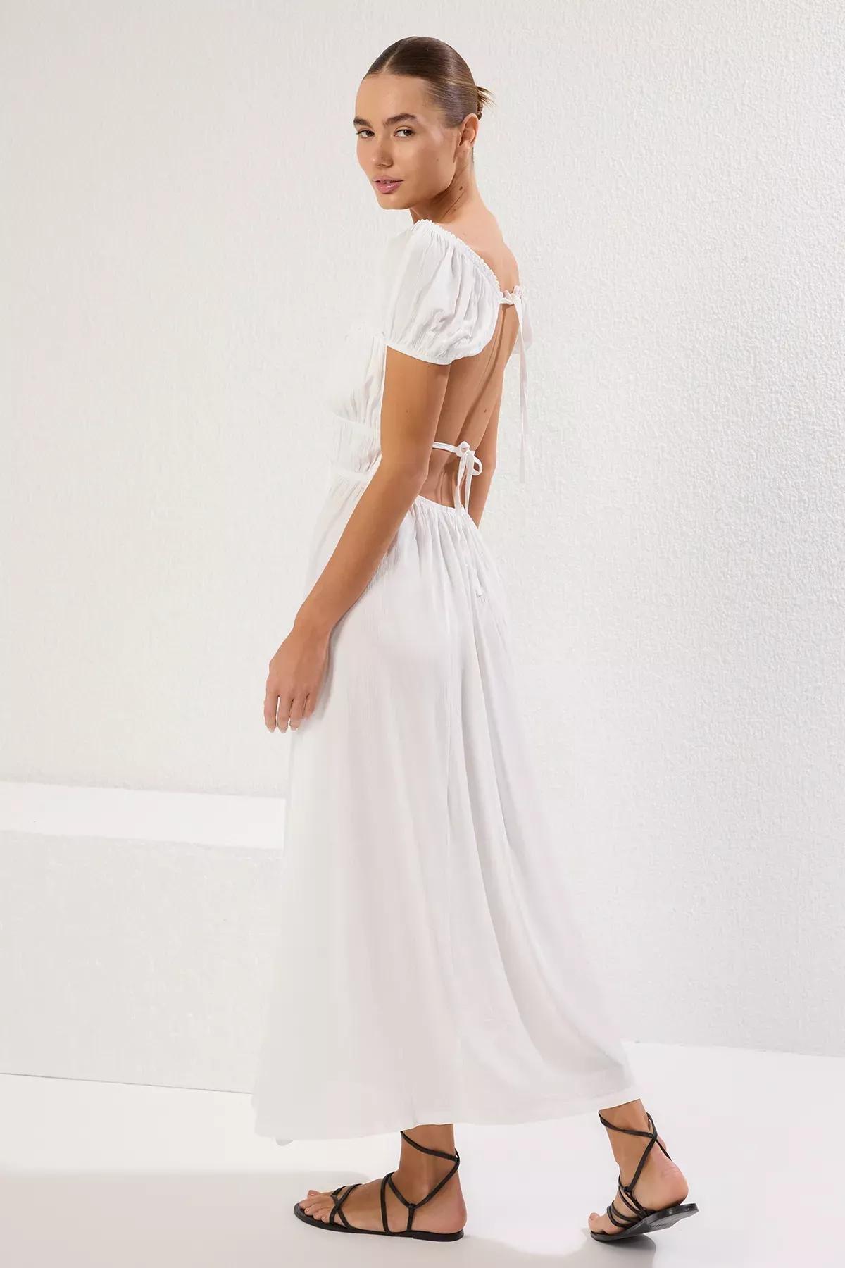 White Maxi Gipe Detailed Dress, C101_1635, large image number 3