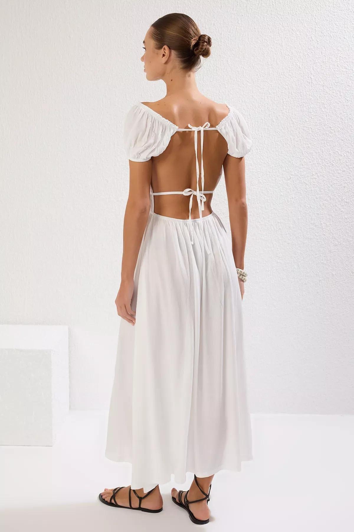 White Maxi Gipe Detailed Dress, C101_1635, large image number 4