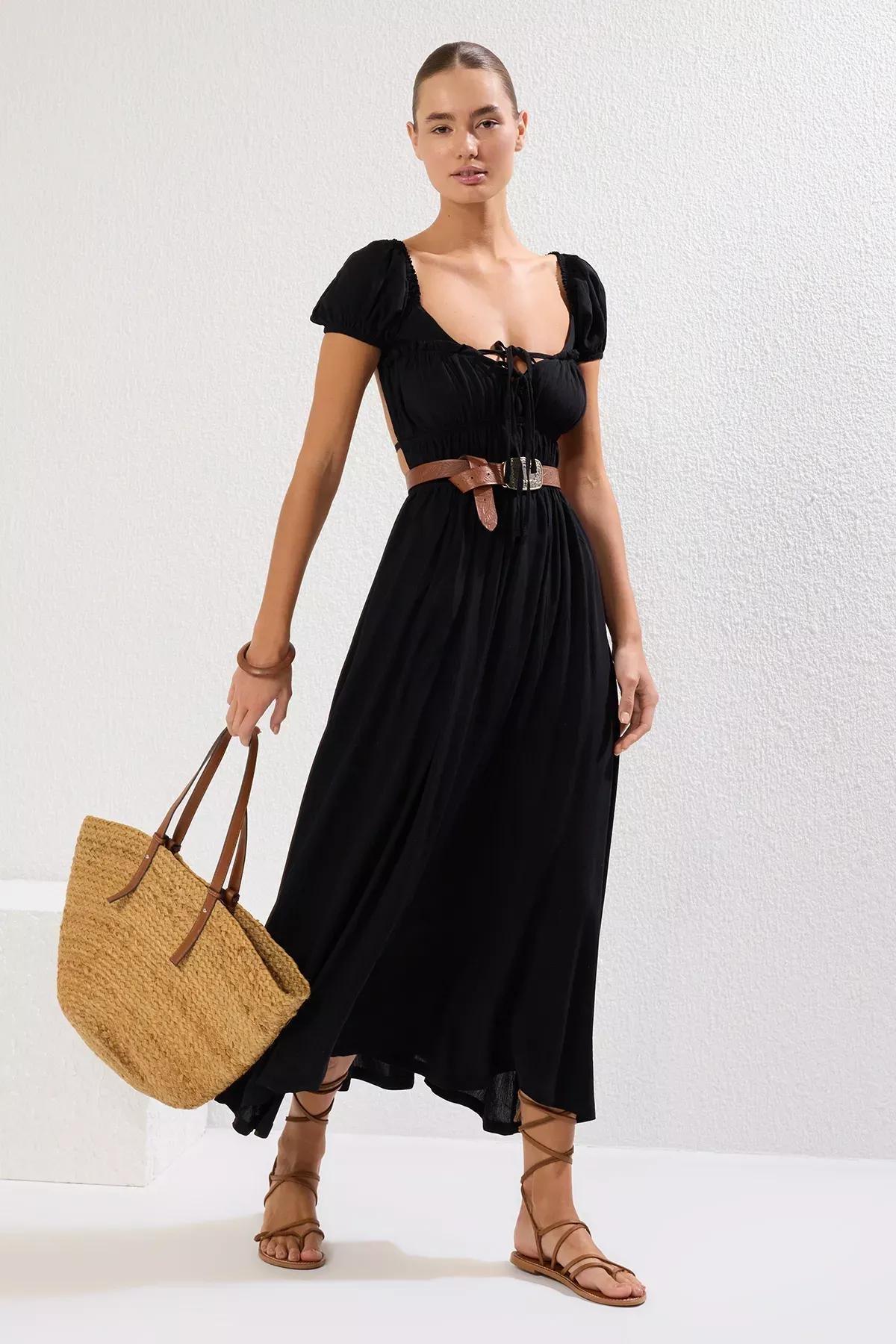 Black Slit Knitted Dress, , large image number 0