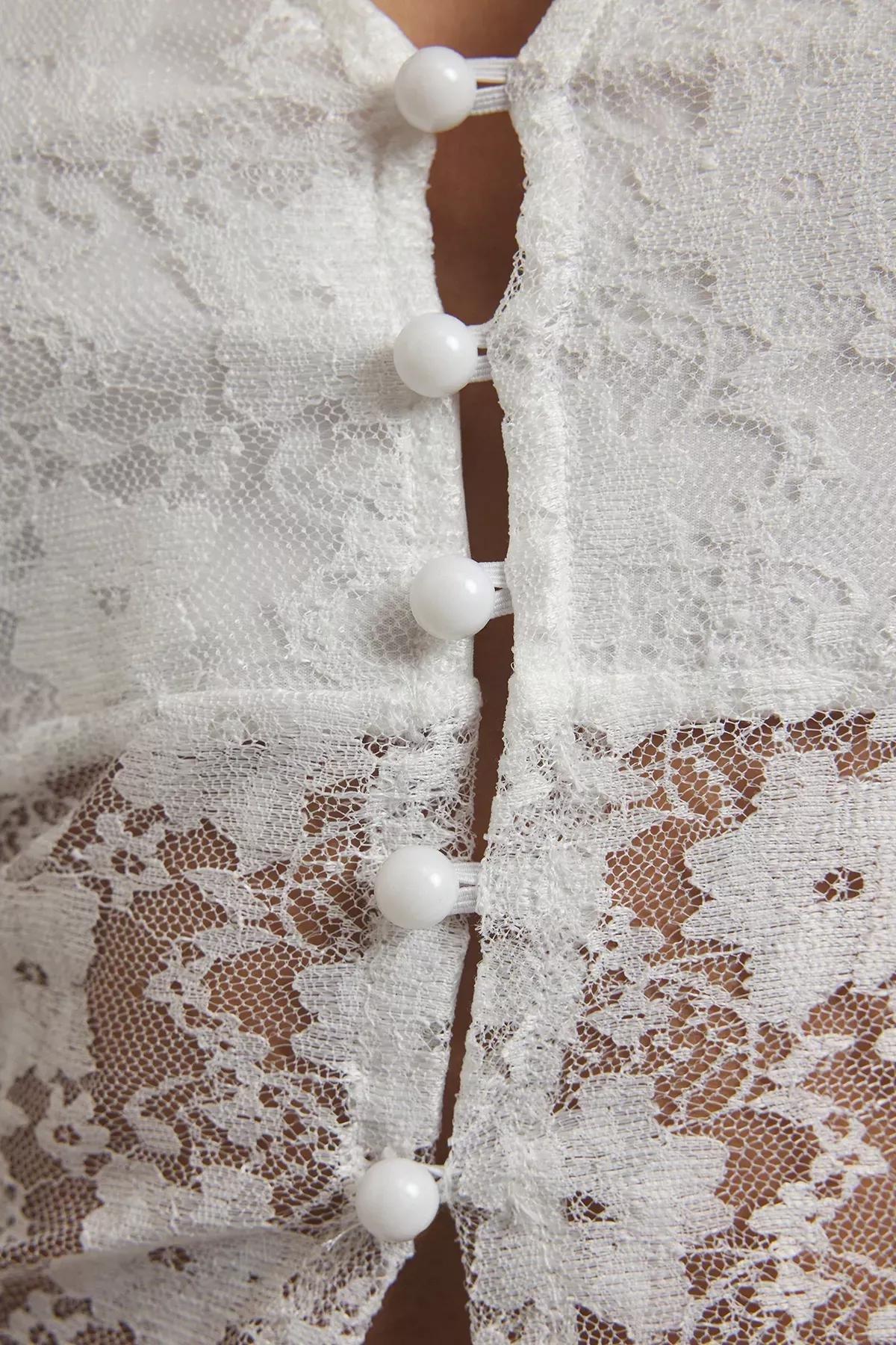 Beige Lace V-Neck Blouse, , large image number 2