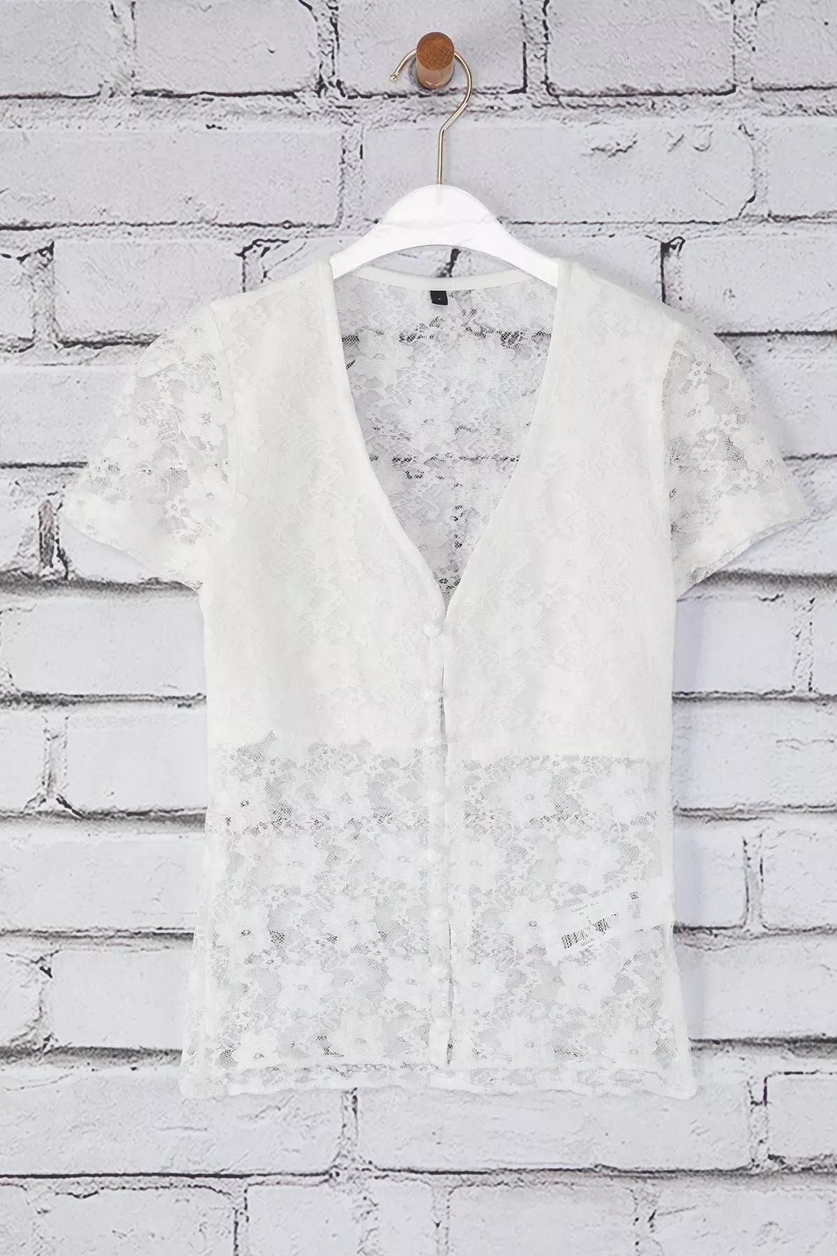 Beige Lace V-Neck Blouse, , large image number 4
