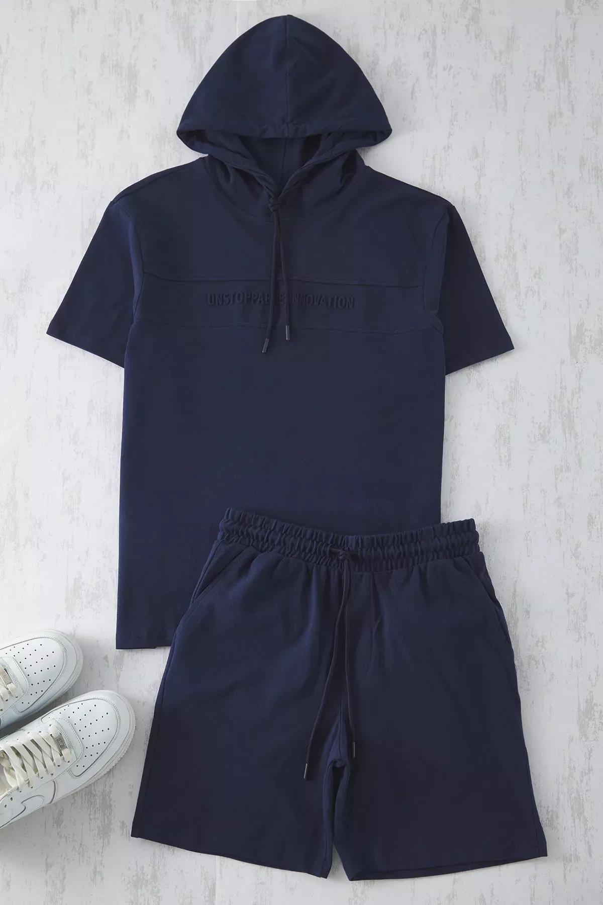Blue Hooded Puffy Print Sweatshirt Set, , large image number 4