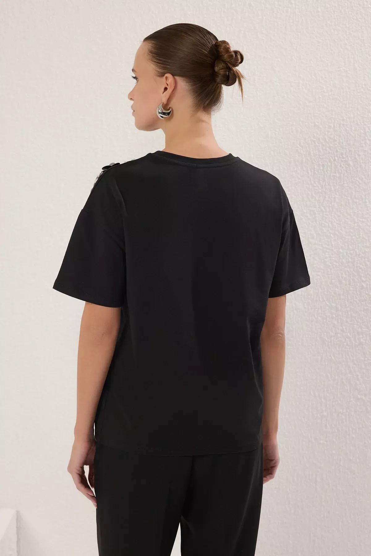 Black Oversize Accessory Detailed Knit T-Shirt, , large image number 3