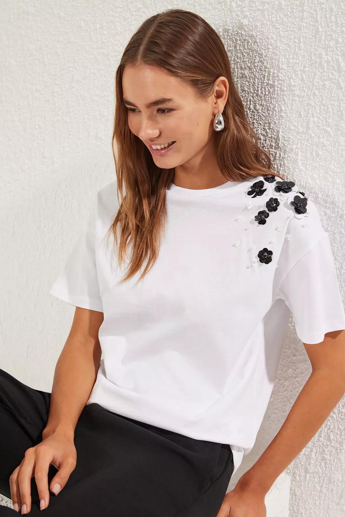 White Oversize Knitted T-Shirt, White, large image number 0