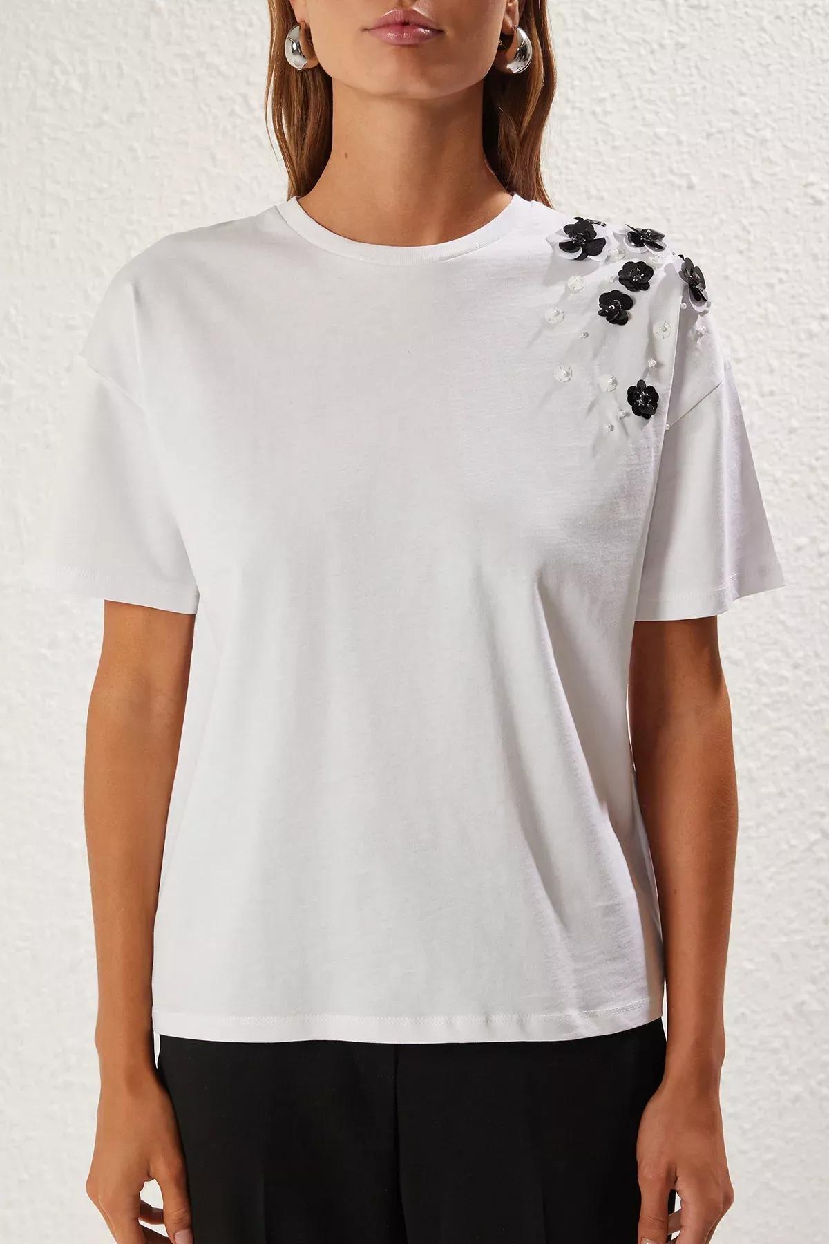 White Oversize Knitted T-Shirt, White, medium