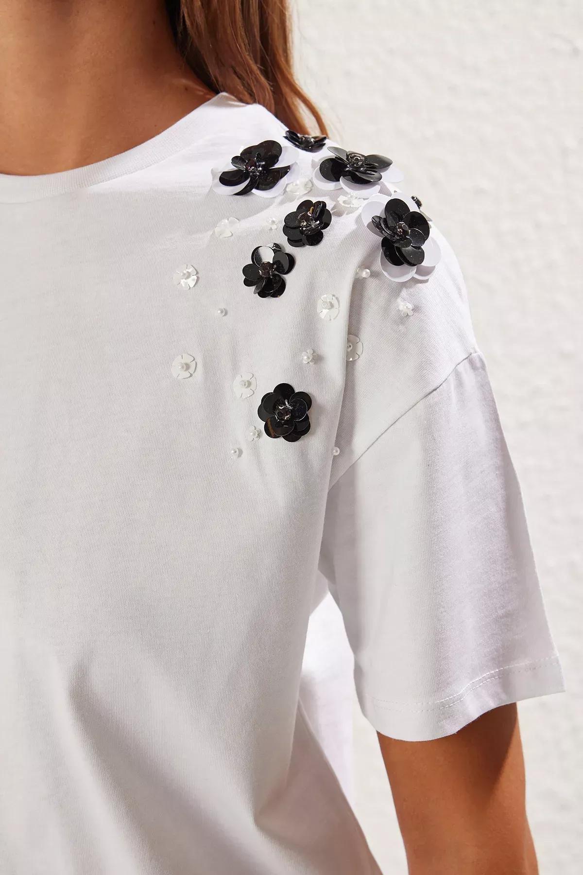 White Oversize Knitted T-Shirt, White, large image number 3