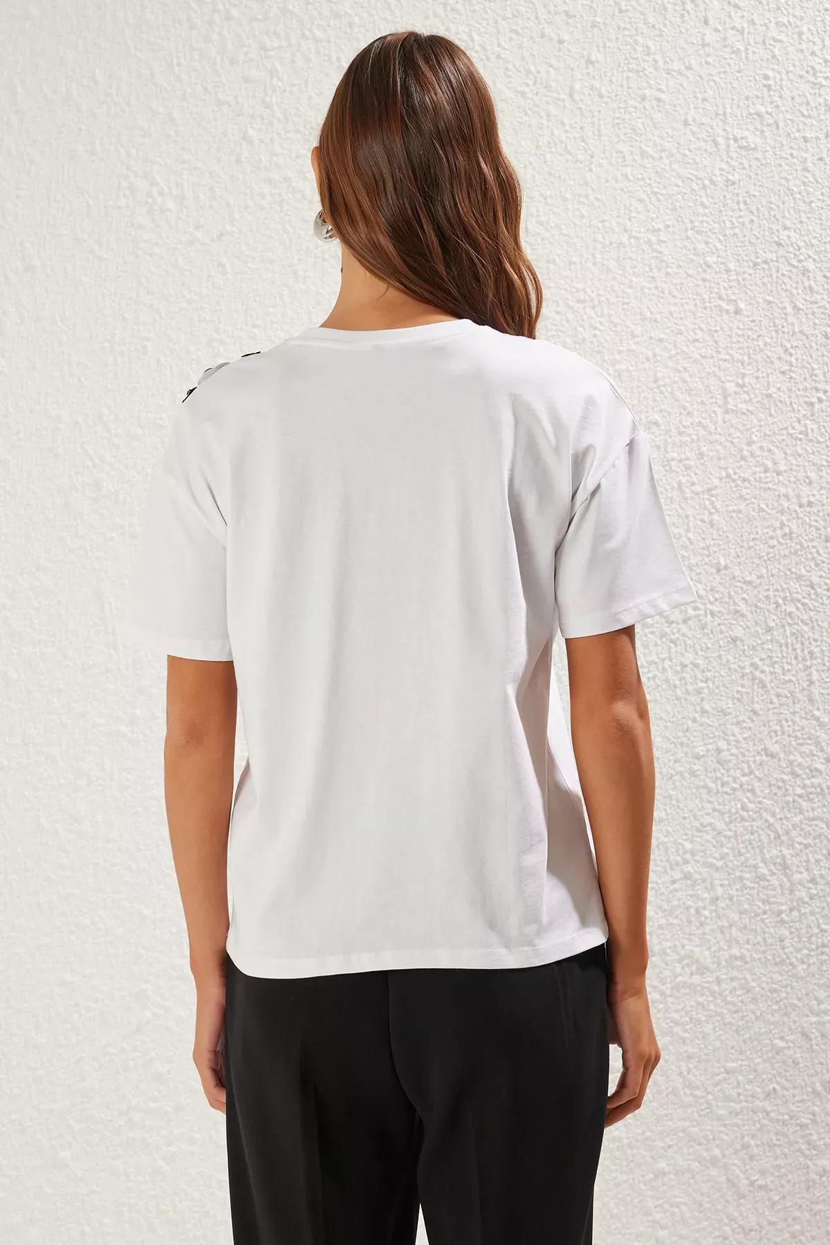 White Oversize Knitted T-Shirt, White, large image number 4