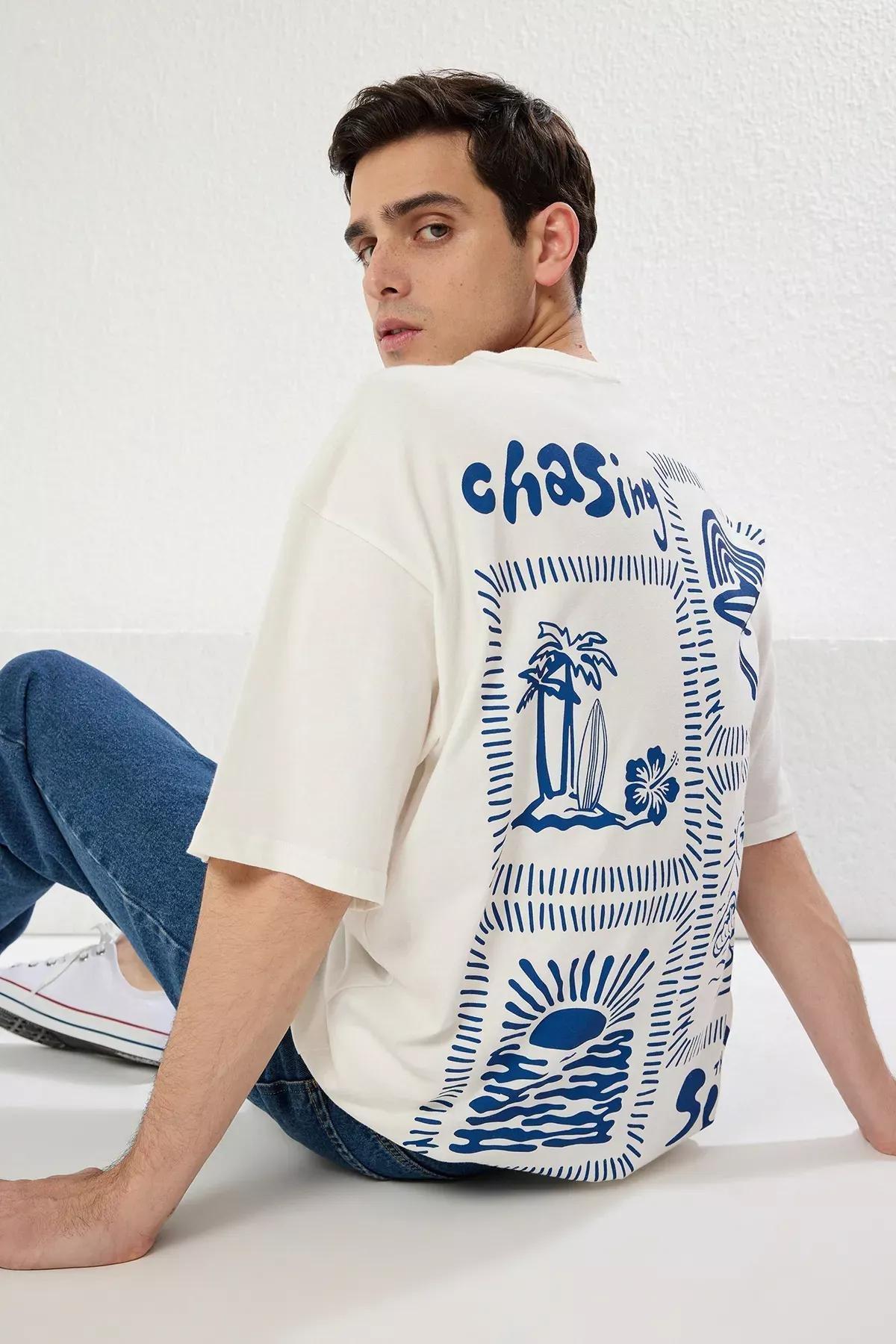 Beige Printed T-Shirt, Ecru, large image number 0