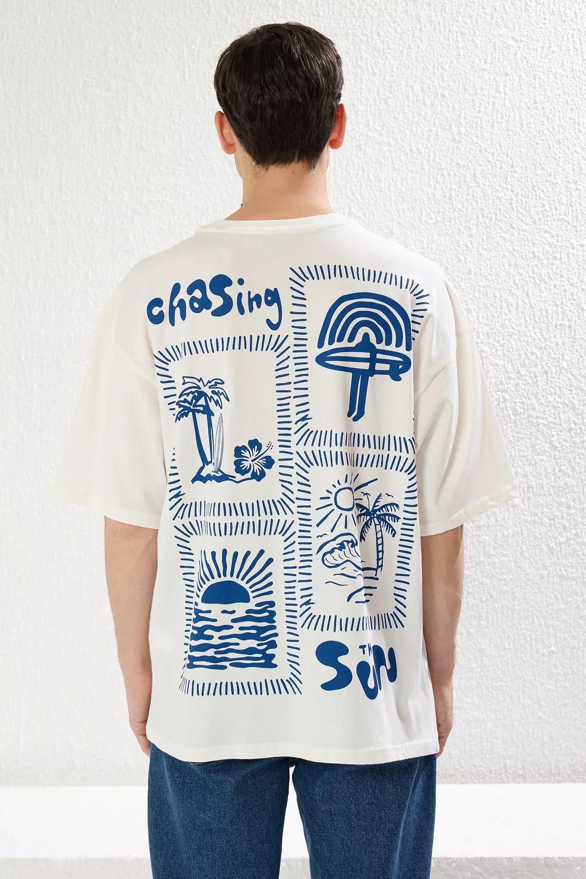 Beige Printed T-Shirt, Ecru, large image number 4
