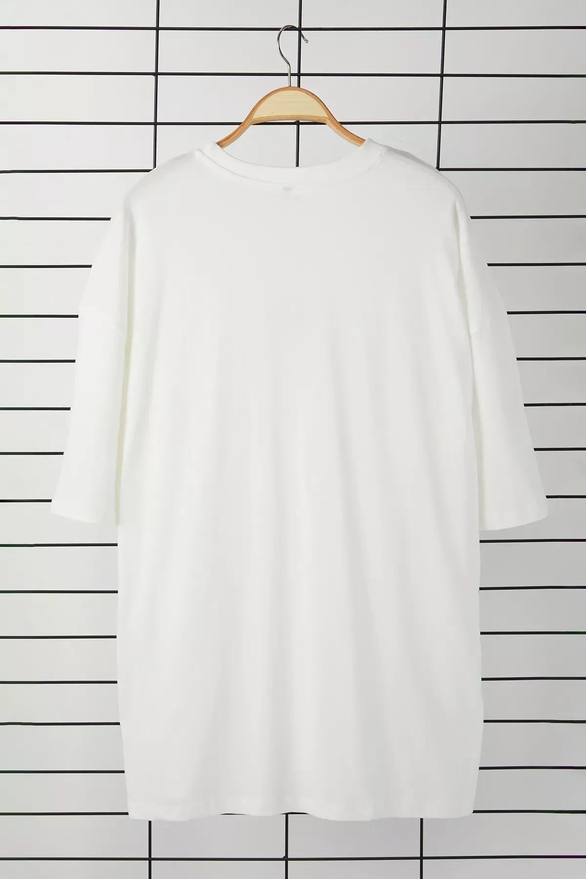 Beige Oversize Cotton T-Shirt, Ecru, large image number 4
