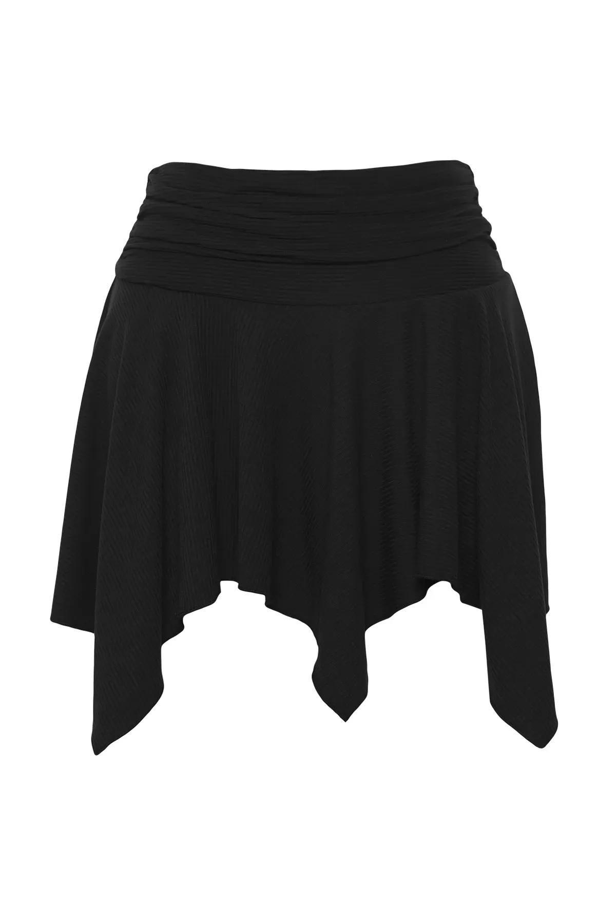 Black Mini Knitted Textured Beach Skirt, , large image number 0