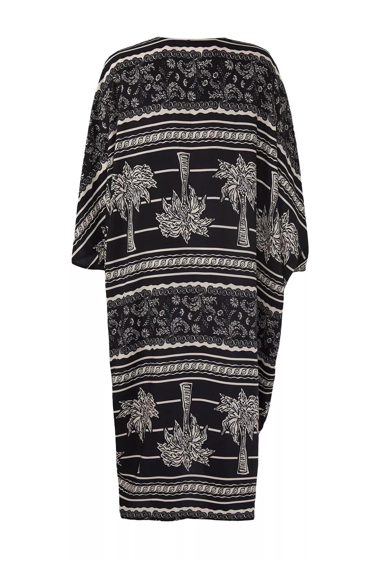Black Tropical Patterned Midi Dress, Black-Multicolor, large image number 3