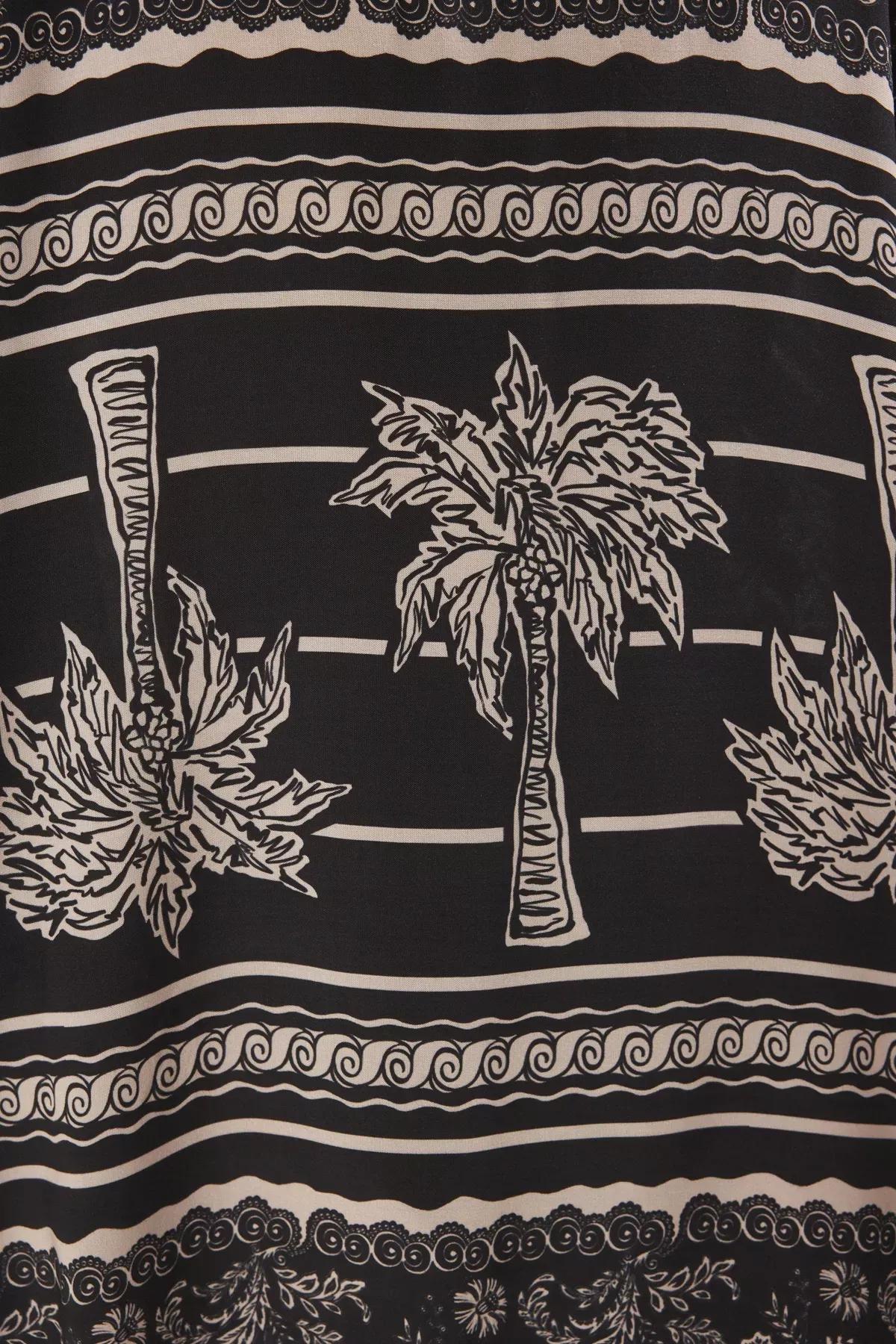 Black Tropical Patterned Midi Dress, Black-Multicolor, large image number 4