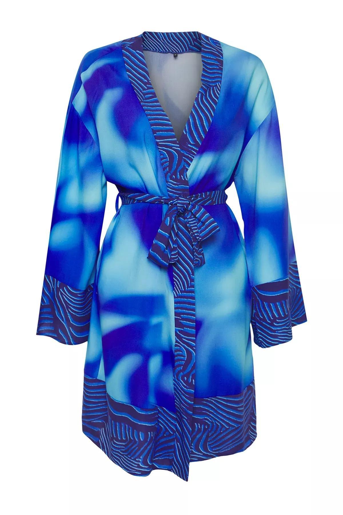 Multicolour Maxi Beach Kimono, Blue-Multicolor, medium