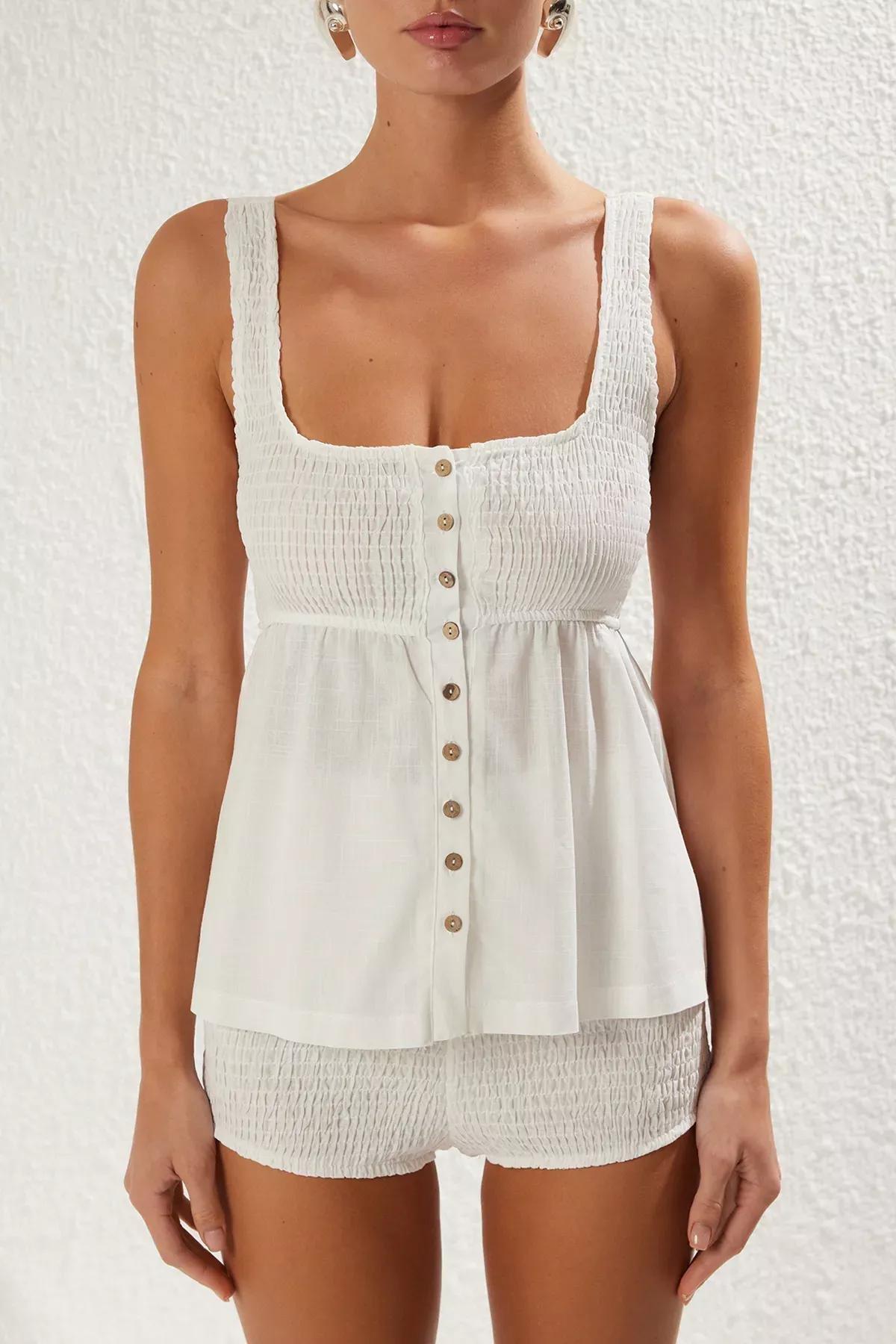 White Woven Detailed Co-Ord Set, White, large image number 3