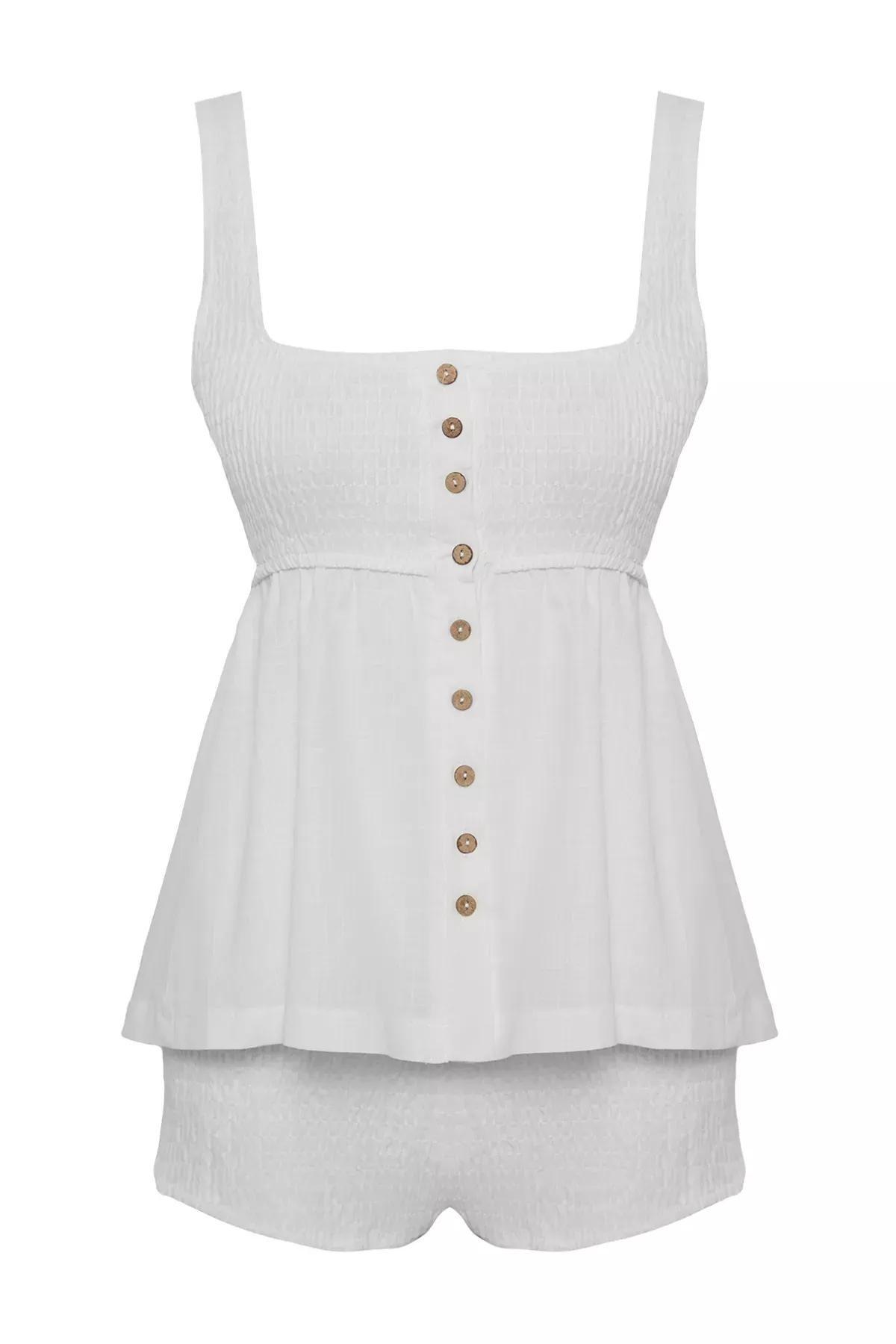 White Woven Detailed Co-Ord Set, White, large image number 6