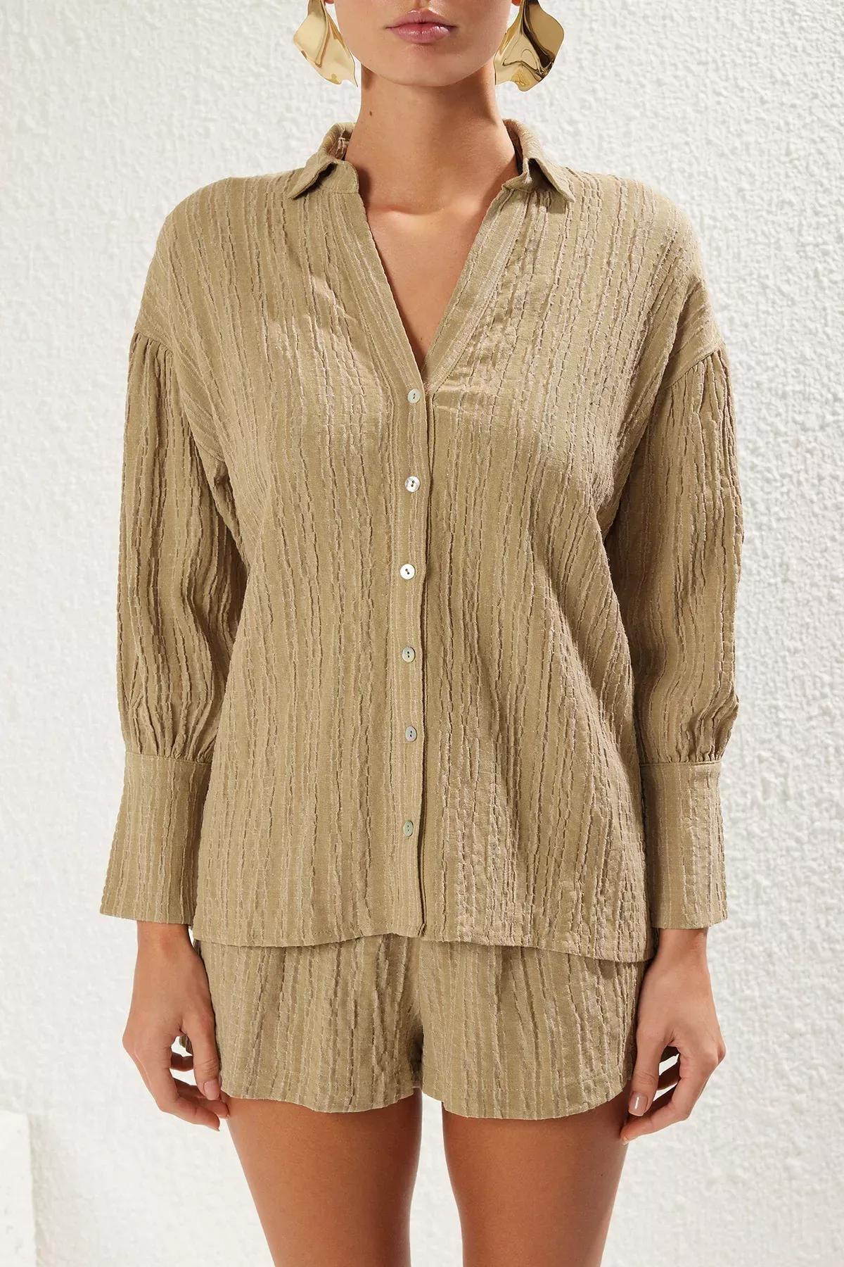 Green Linen Shirt Shorts Set, , large image number 2