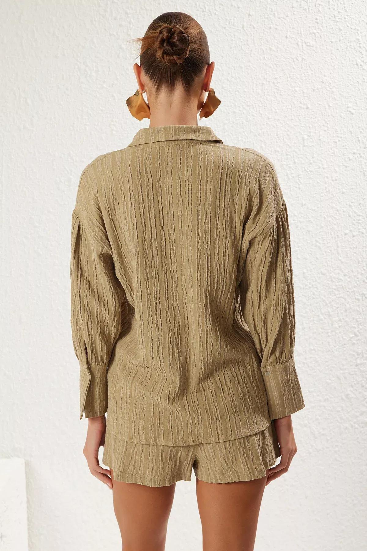 Green Linen Shirt Shorts Set, , large image number 4