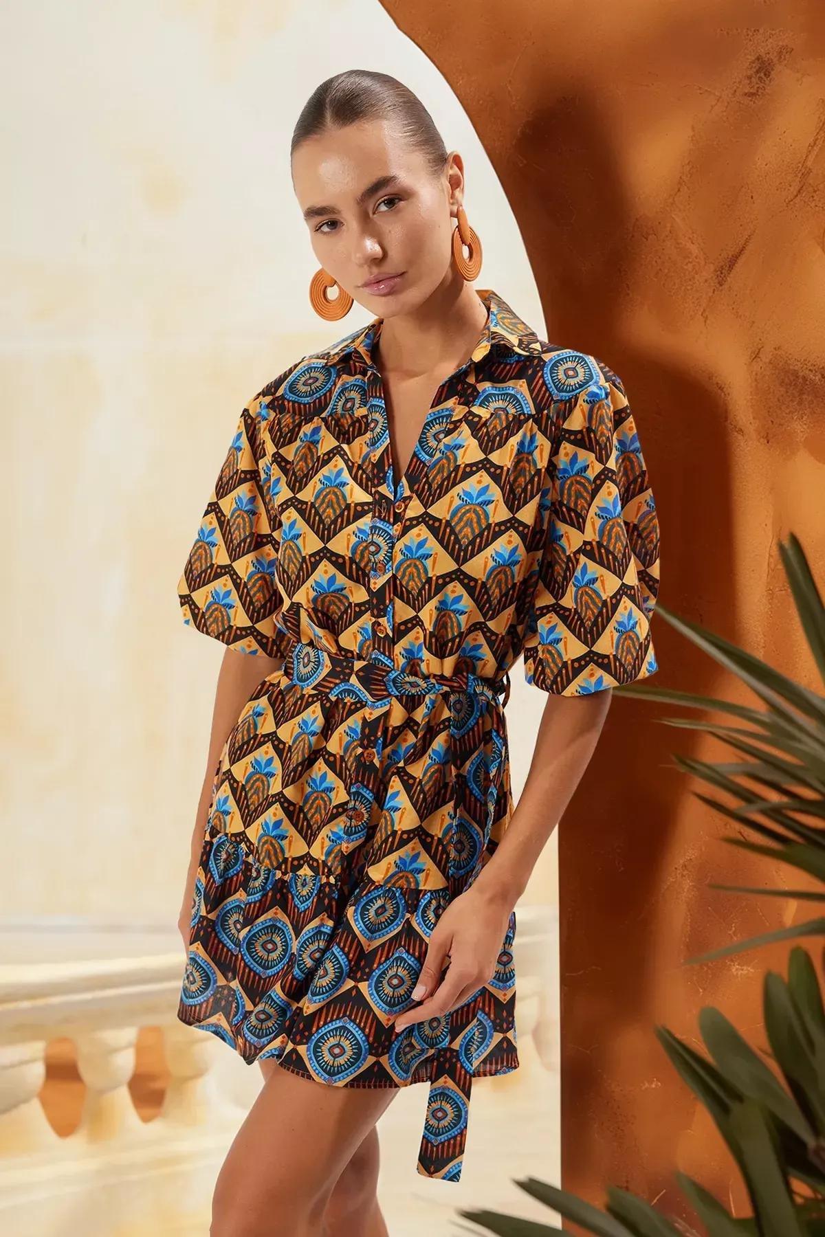 Multicolour Patterned Mini Dress, C101_7382, large image number 1