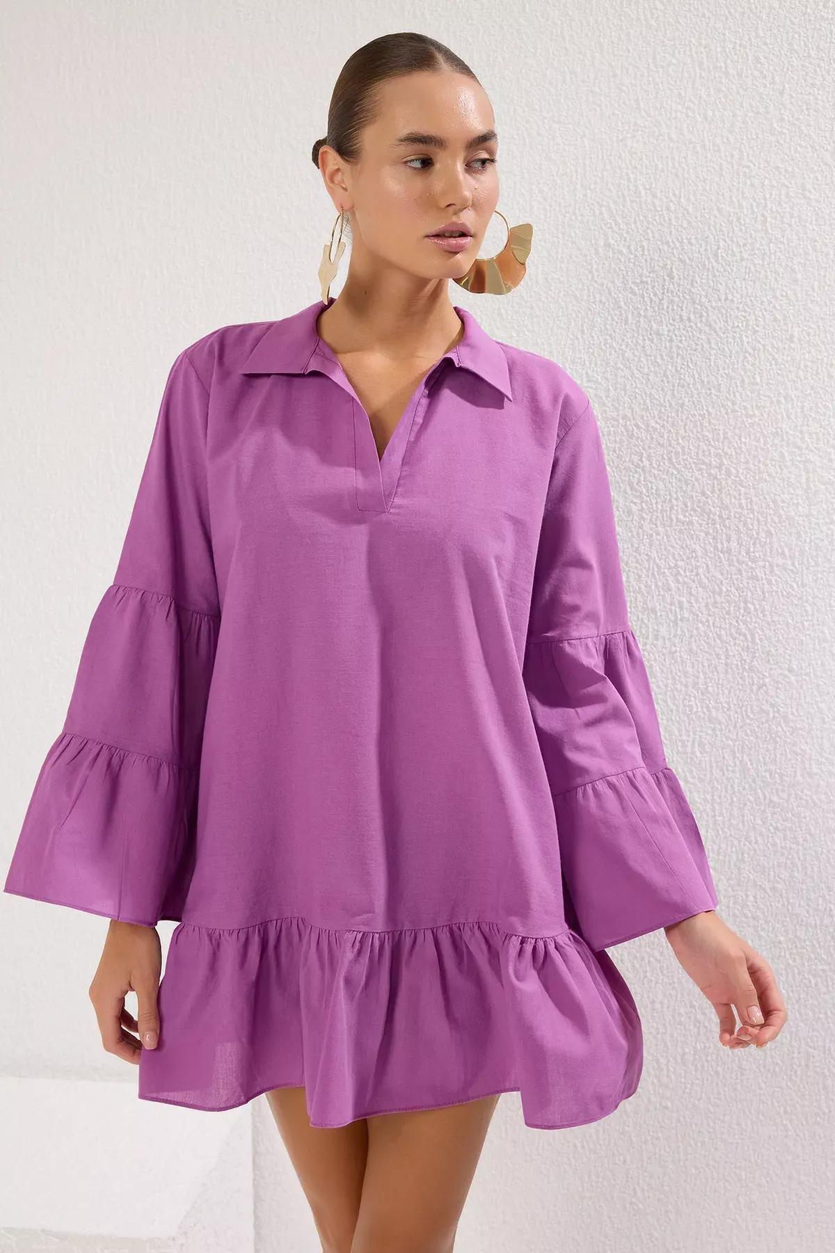 Purple Mini Flounce Dress, , large image number 0