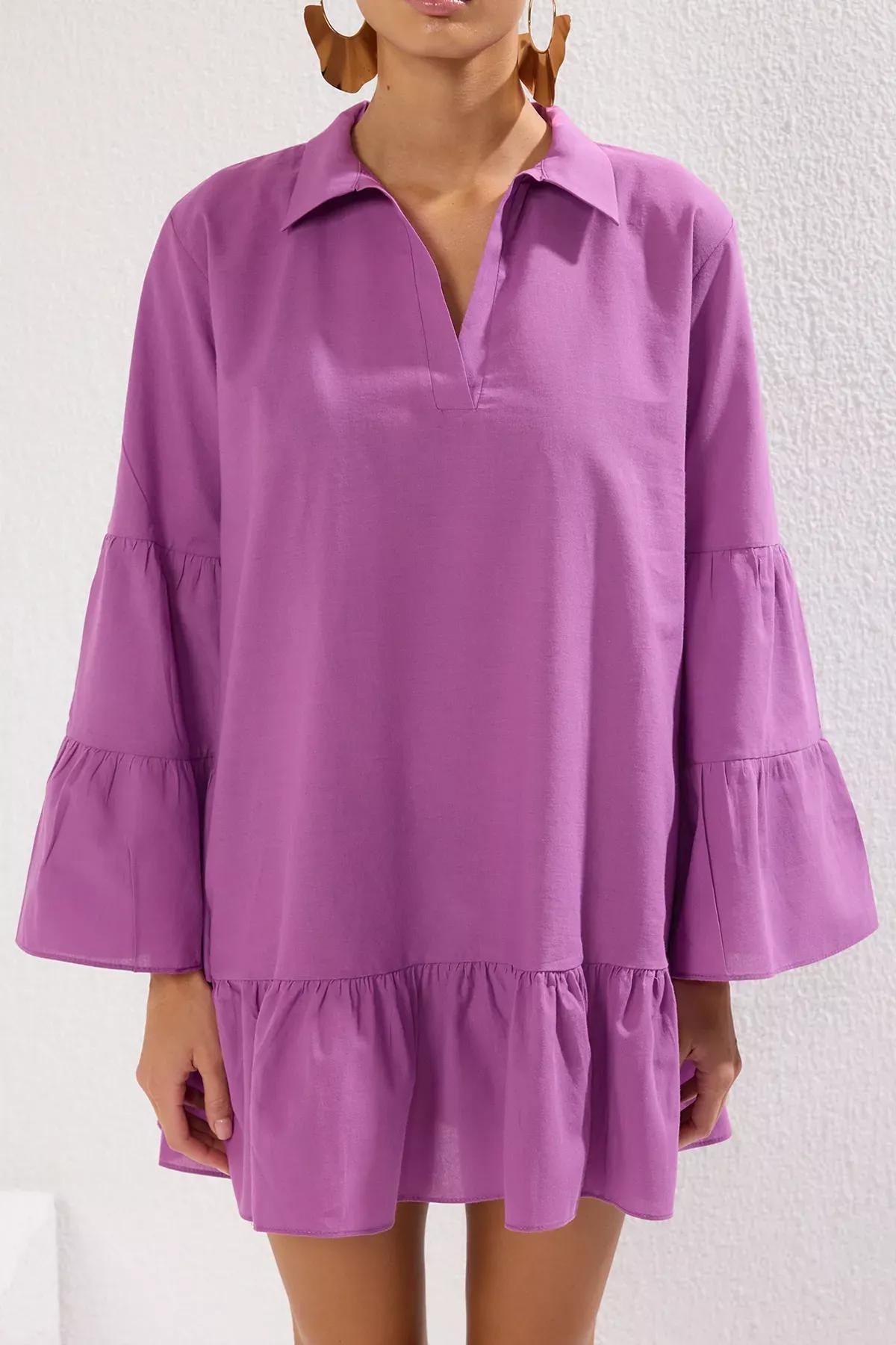 Purple Mini Flounce Dress, , large image number 2