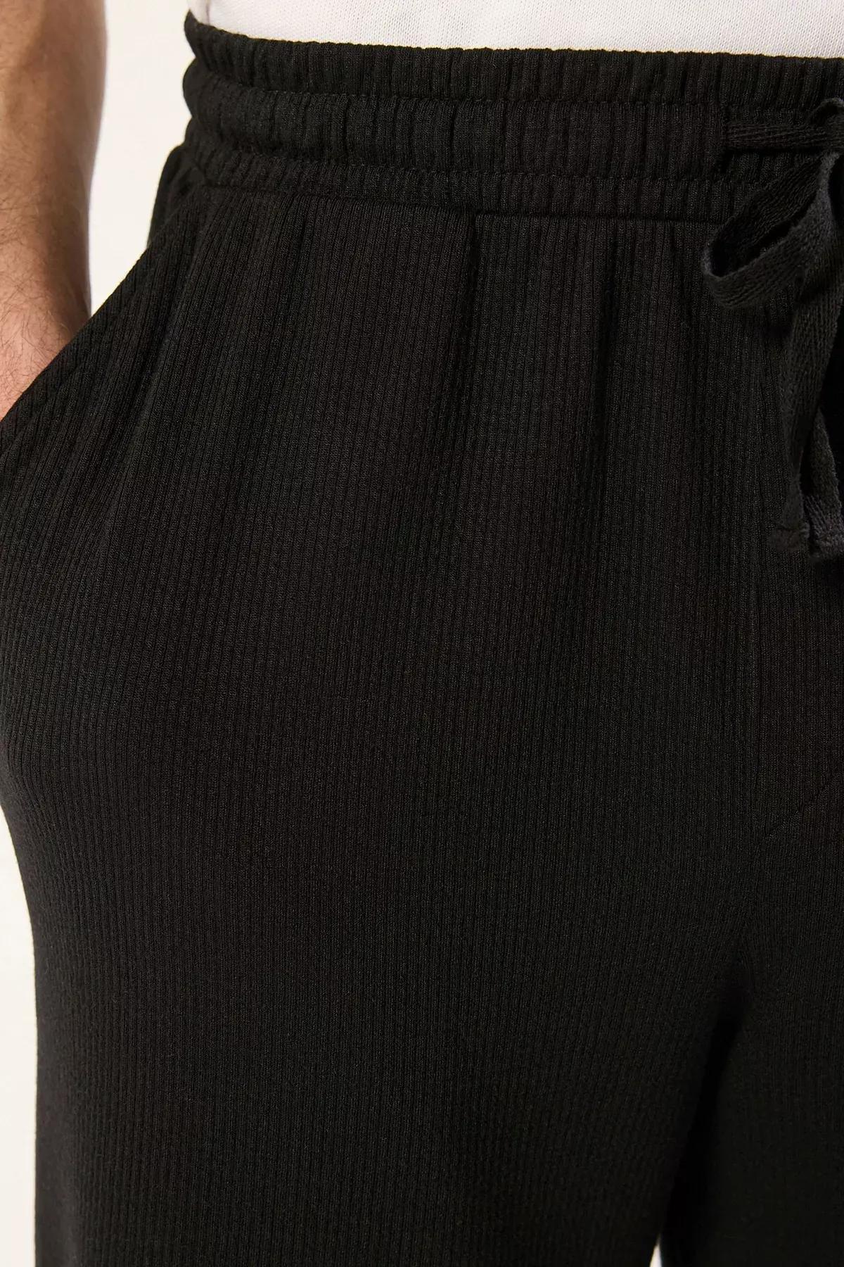 Black Molded Knit Trousers, BLACK, large image number 3