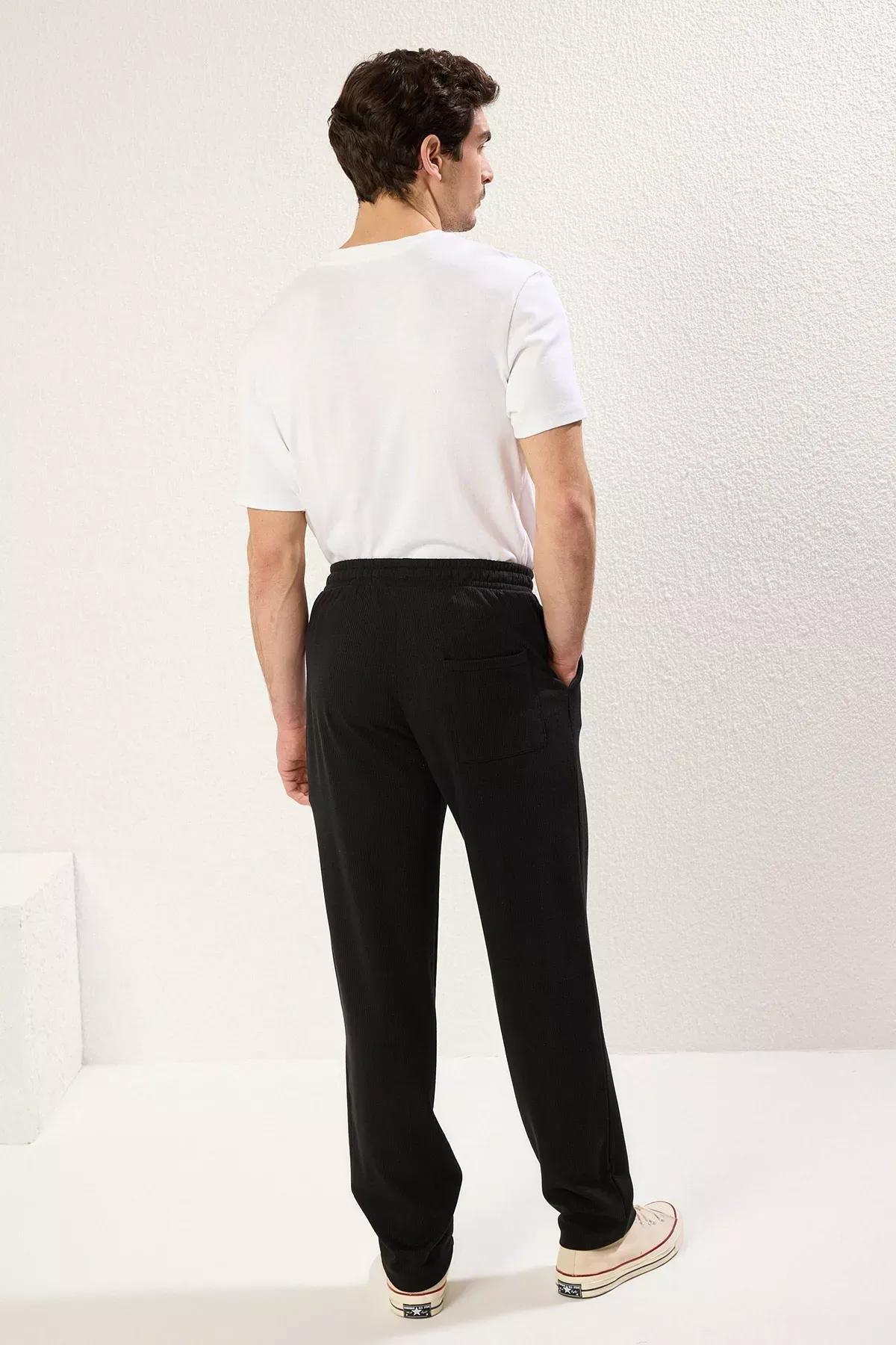 Black Molded Knit Trousers, BLACK, large image number 4