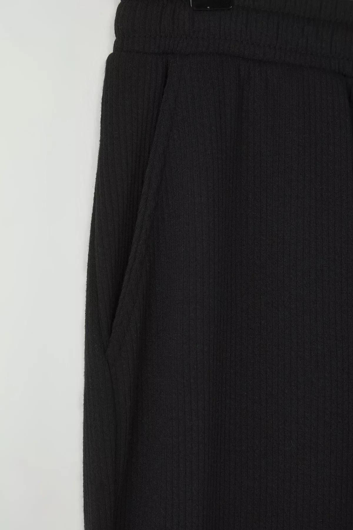 Black Molded Knit Trousers, BLACK, large image number 5