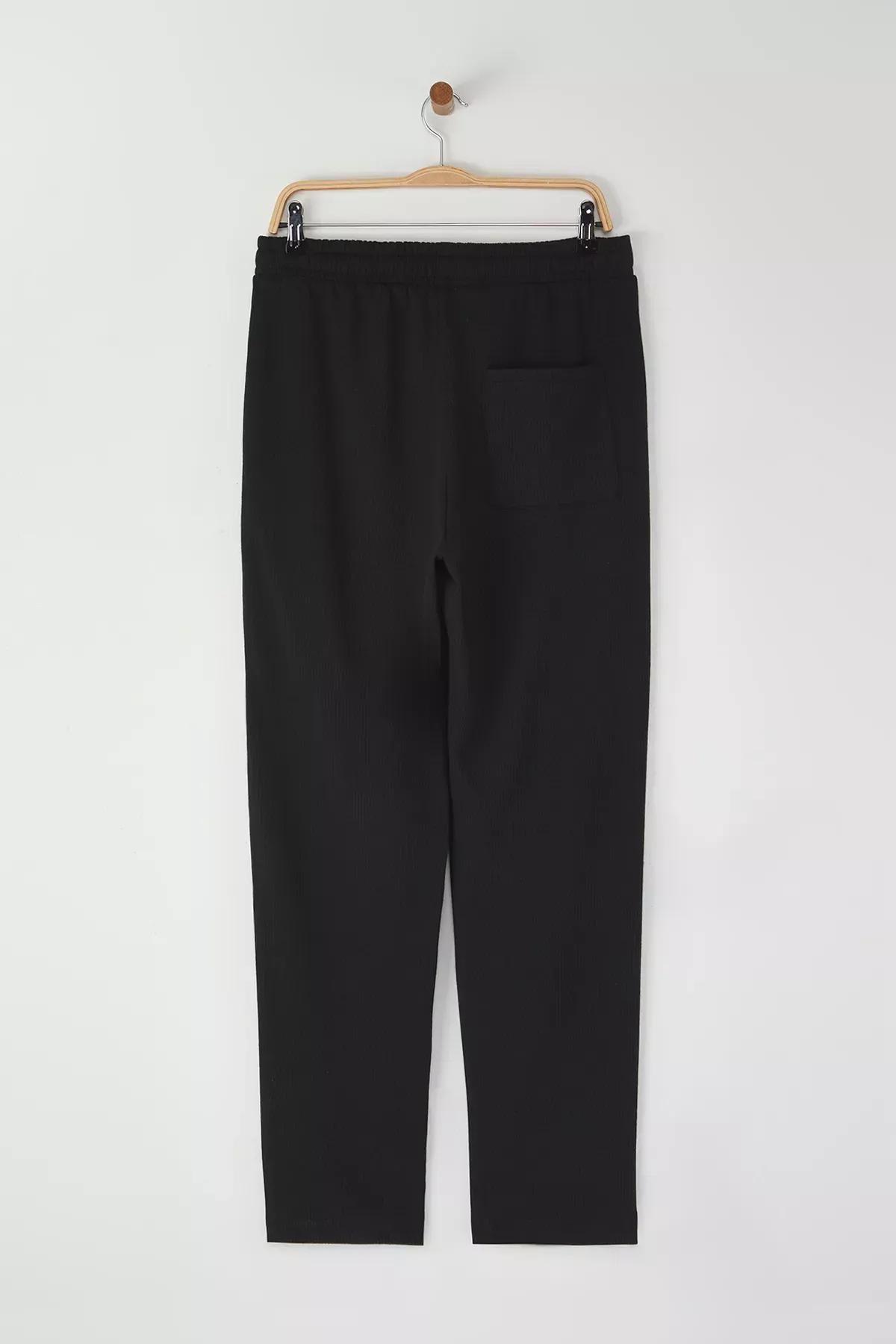 Black Molded Knit Trousers, BLACK, large image number 6