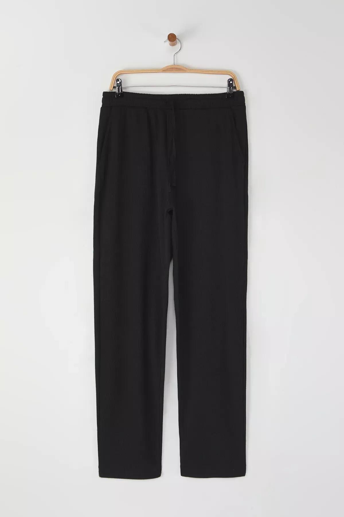 Black Molded Knit Trousers, BLACK, large image number 7