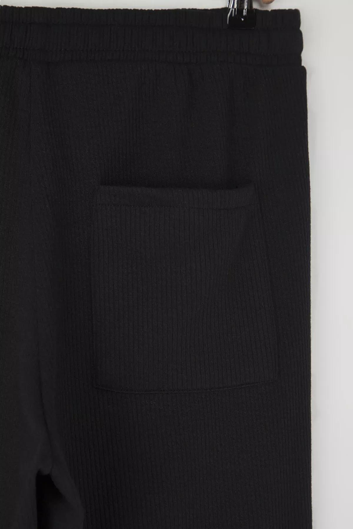 Black Molded Knit Trousers, BLACK, large image number 8