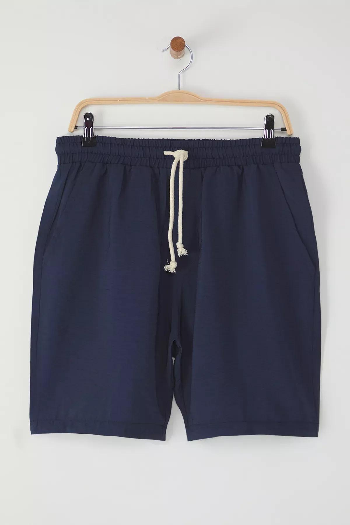 Navy Linen Look Shorts, , large image number 0