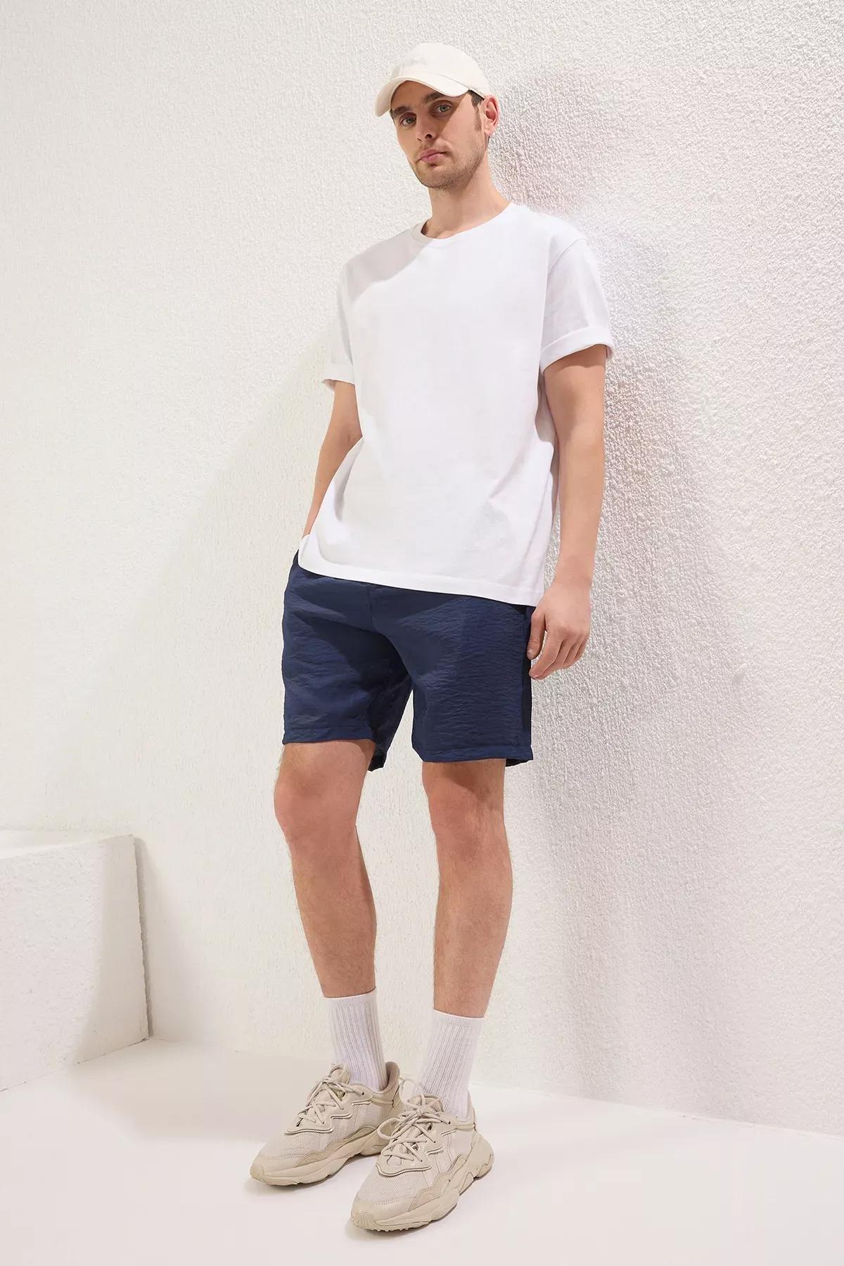 Navy Linen Look Shorts, , large image number 2
