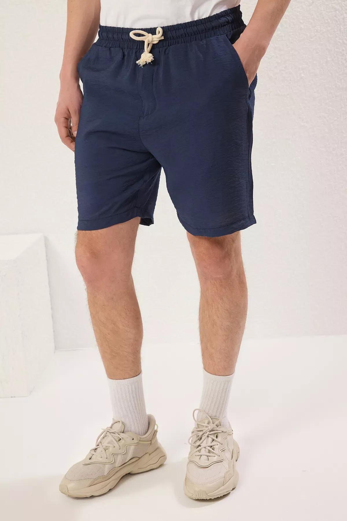 Navy Linen Look Shorts, , large image number 4