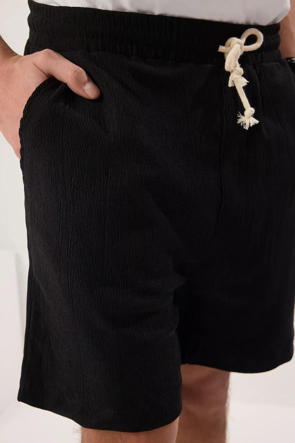 Black Regular Fit Knitted Crepe Shorts, , large image number 3