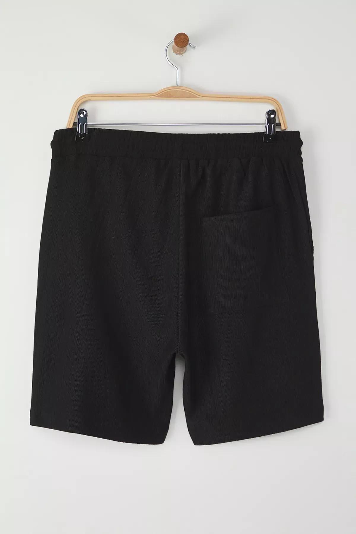 Black Regular Fit Knitted Crepe Shorts, , large image number 7
