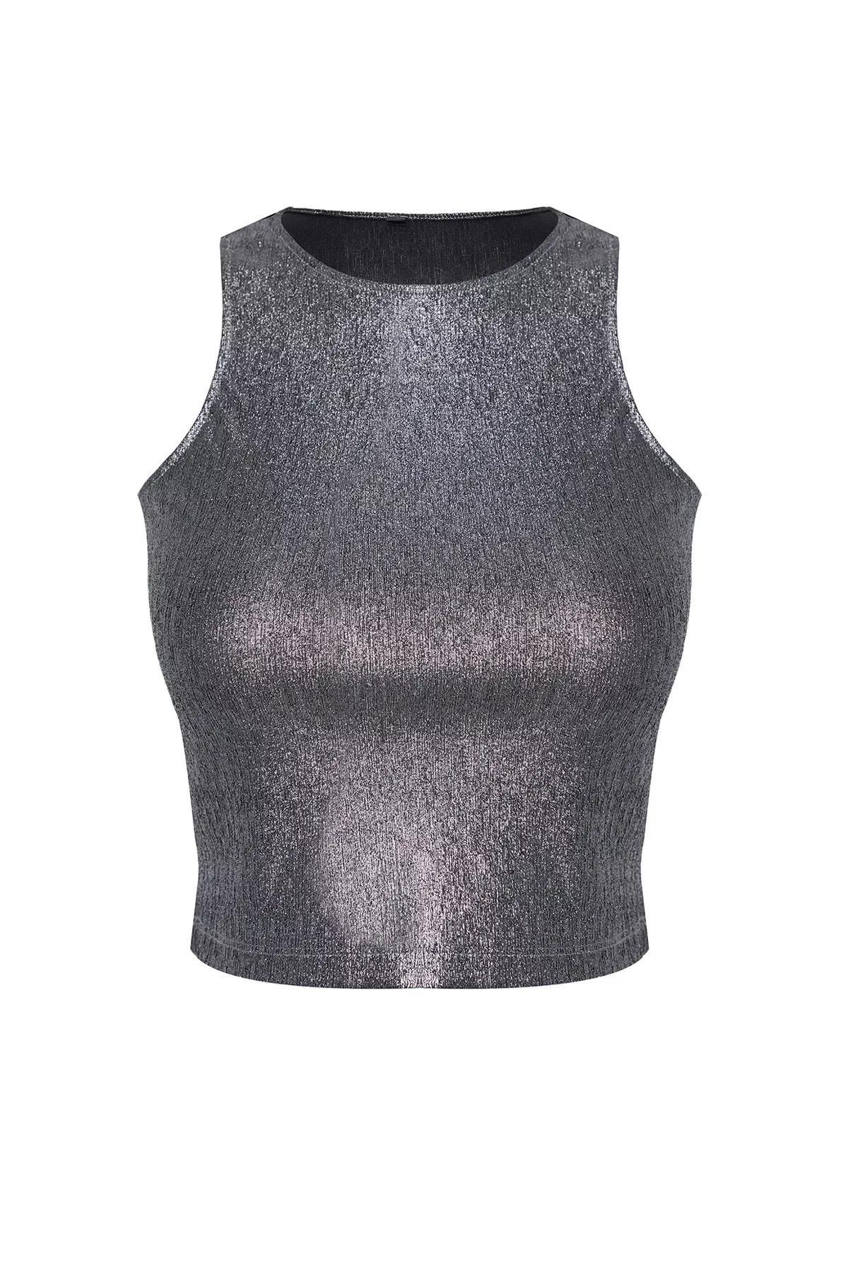 Silver Glitter Knitted Bustier, SILVER, large image number 1