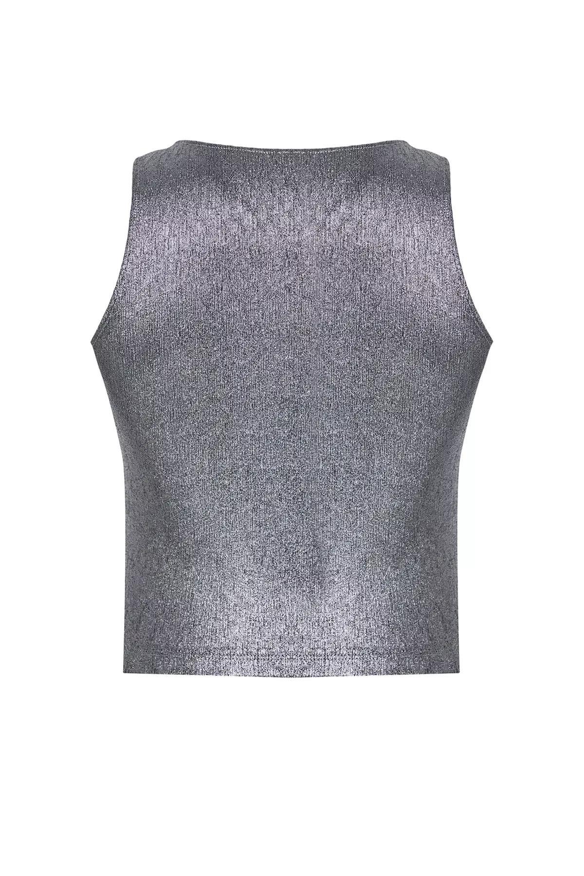 Silver Glitter Knitted Bustier, SILVER, large image number 5
