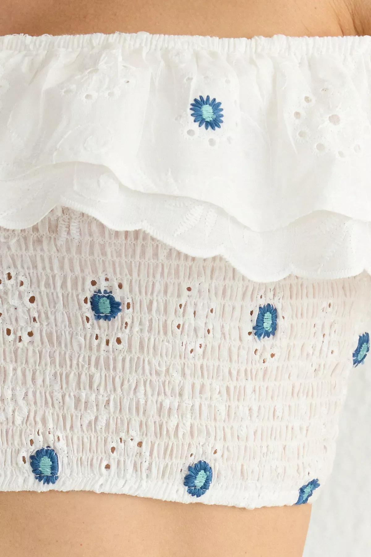White Ruffle Embroidered Blouse, White, large image number 3