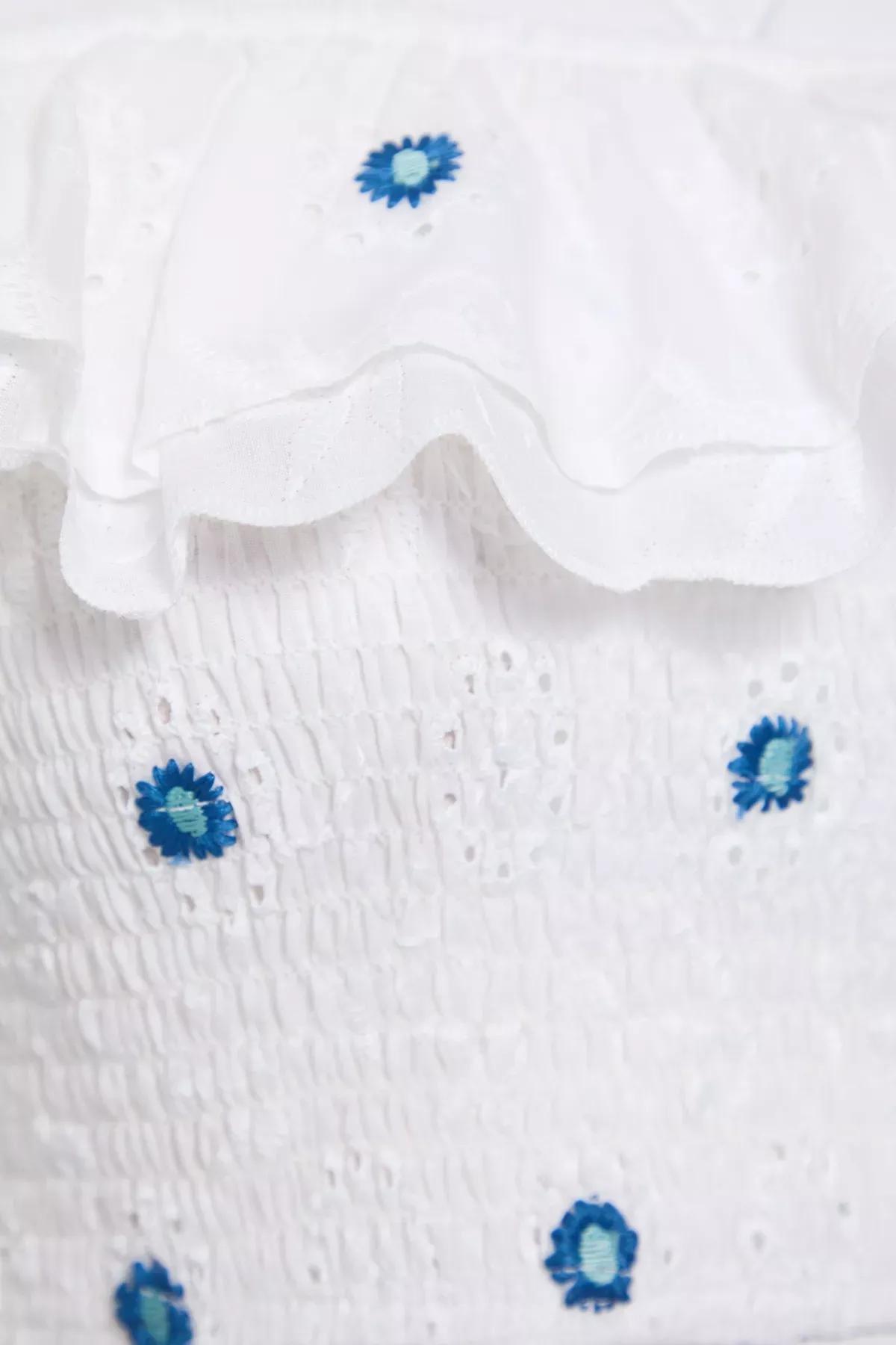 White Ruffle Embroidered Blouse, White, large image number 5