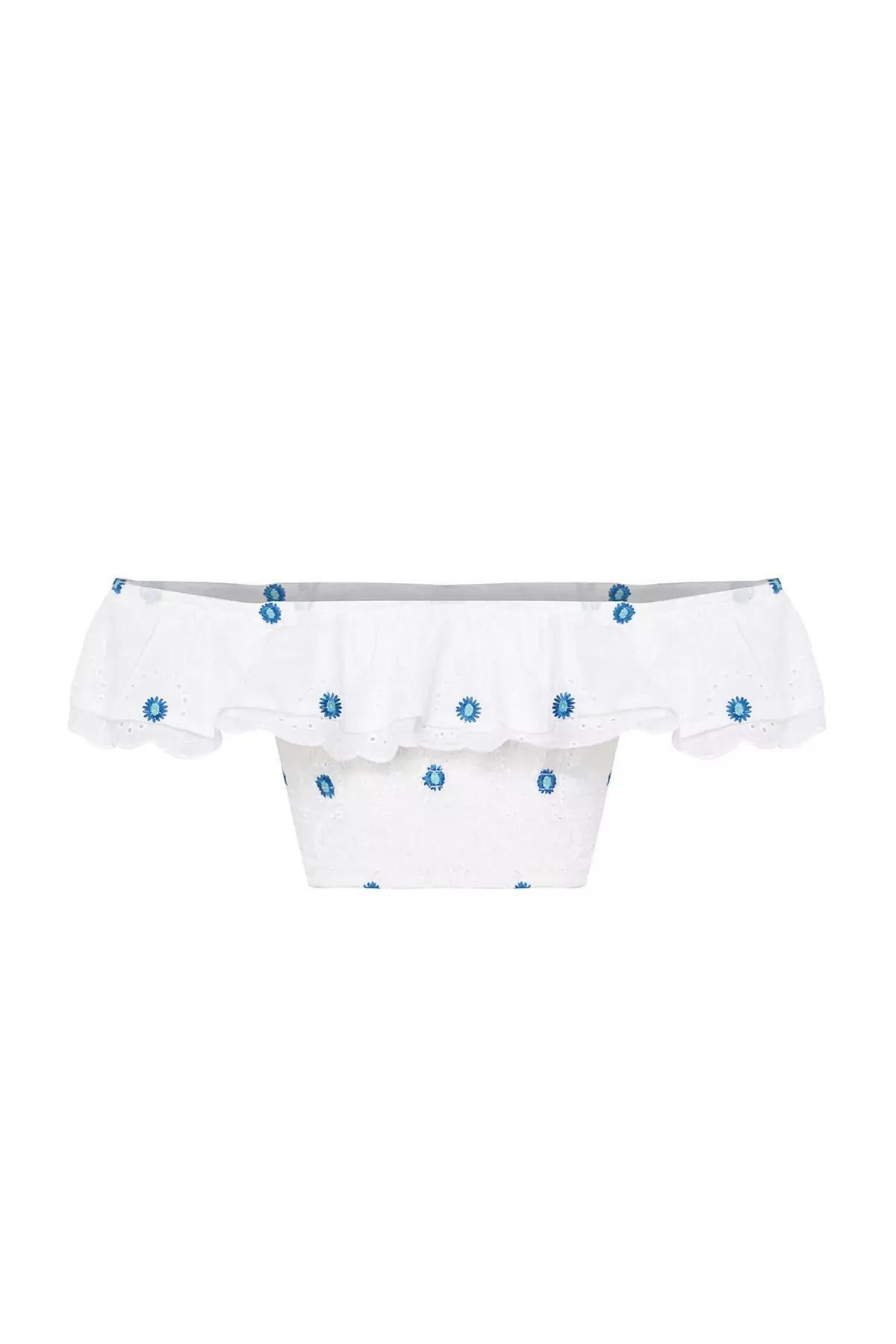 White Ruffle Embroidered Blouse, White, large image number 7