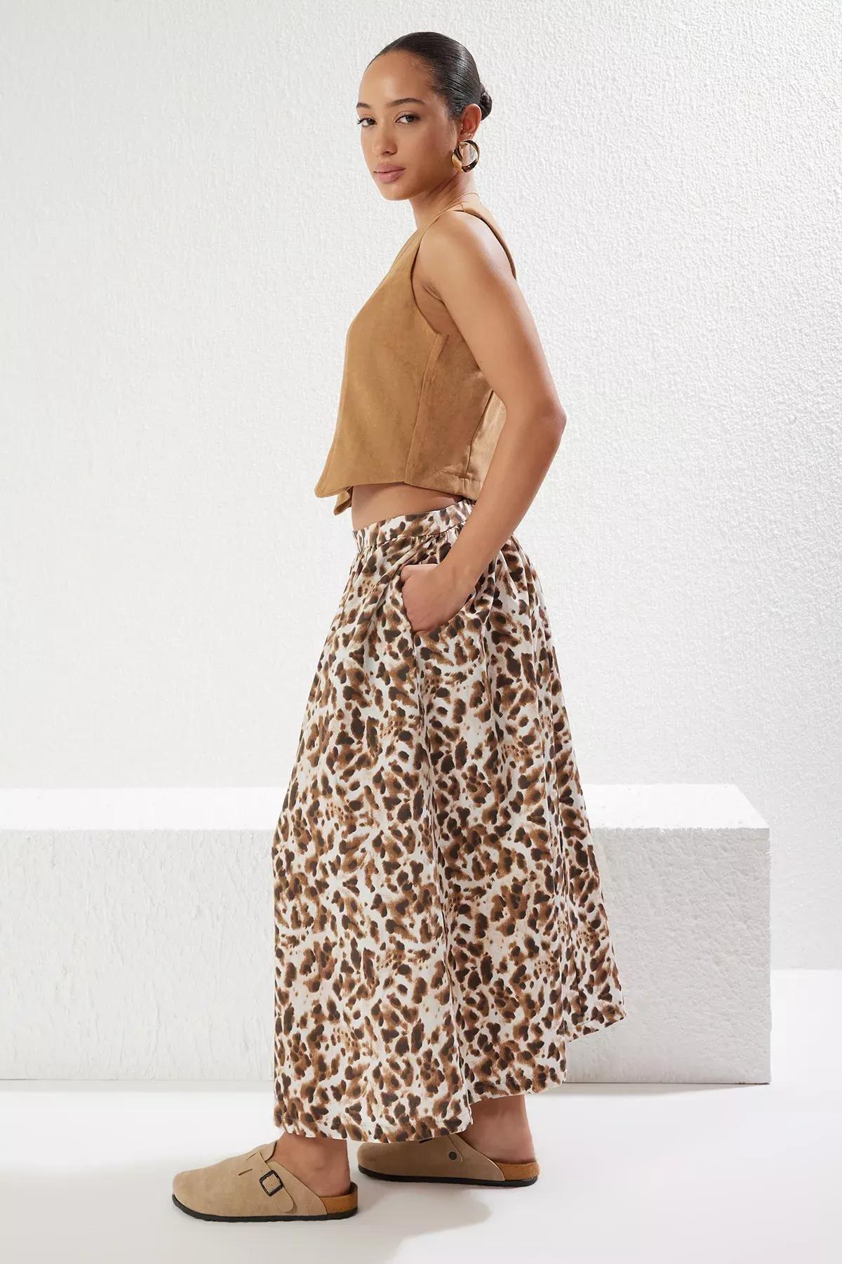 Brown Leopard A-line Maxi Skirt, , large image number 0