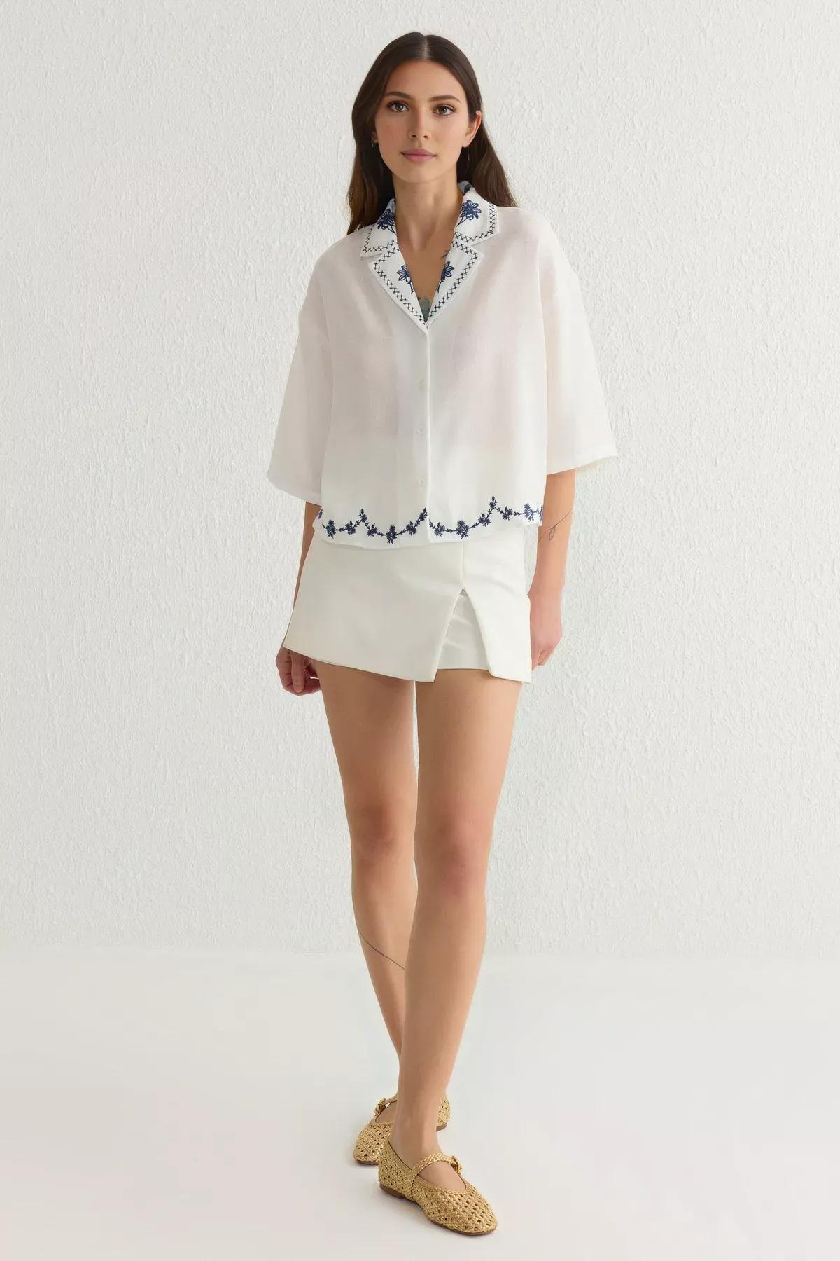 White Collar Hem Detail Shirt, , large image number 0