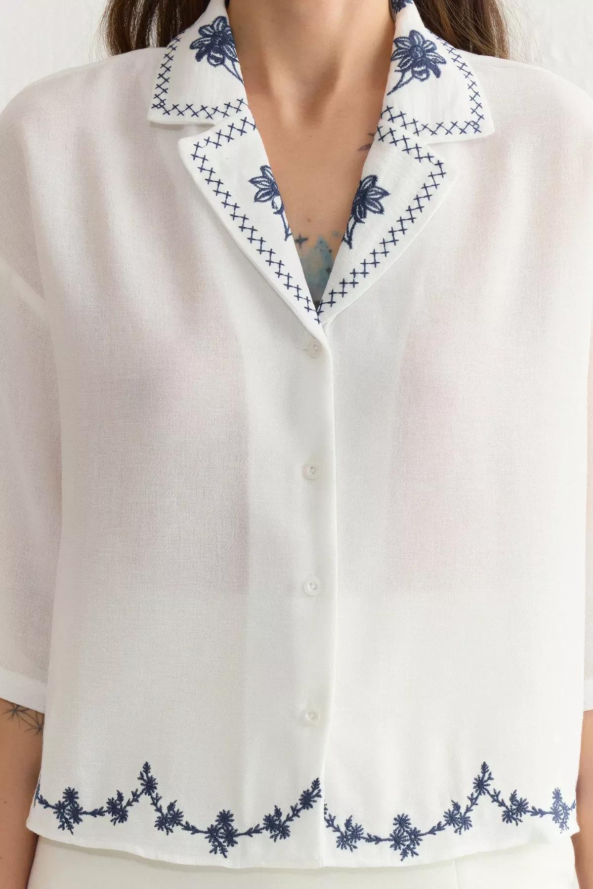White Collar Hem Detail Shirt, , large image number 2