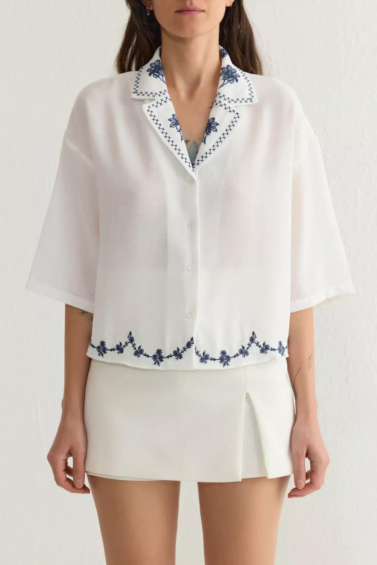 White Collar Hem Detail Shirt, , large image number 3