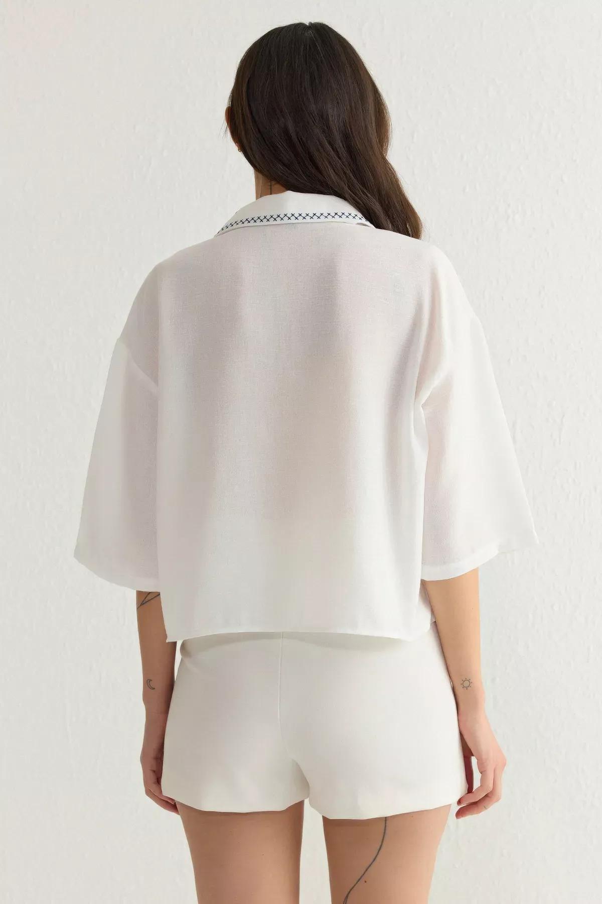 White Collar Hem Detail Shirt, , large image number 4