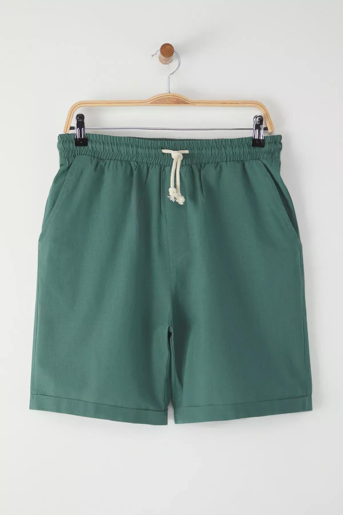 Green Tie Waist Shorts, Dark green, medium